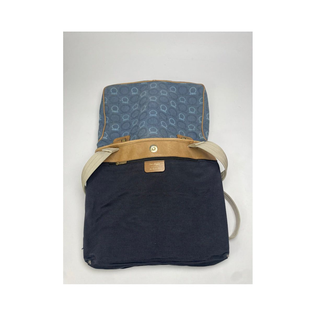 Salvatore Ferragamo Iconic Top Handle Blue Cotton Handbag Size ONE SIZE - 2 Thumbnail