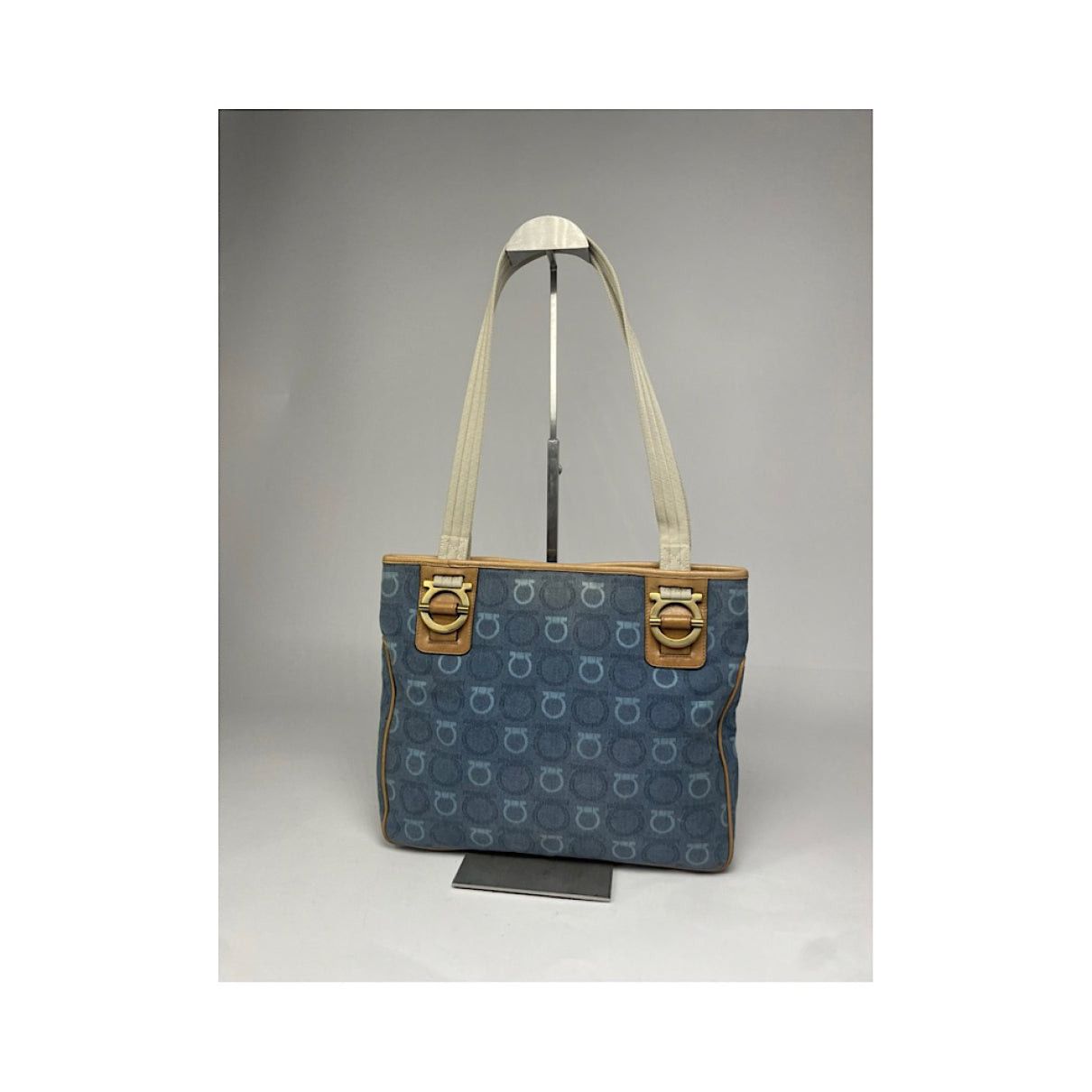 Salvatore Ferragamo Iconic Top Handle Blue Cotton Handbag Size ONE SIZE - 5 Thumbnail
