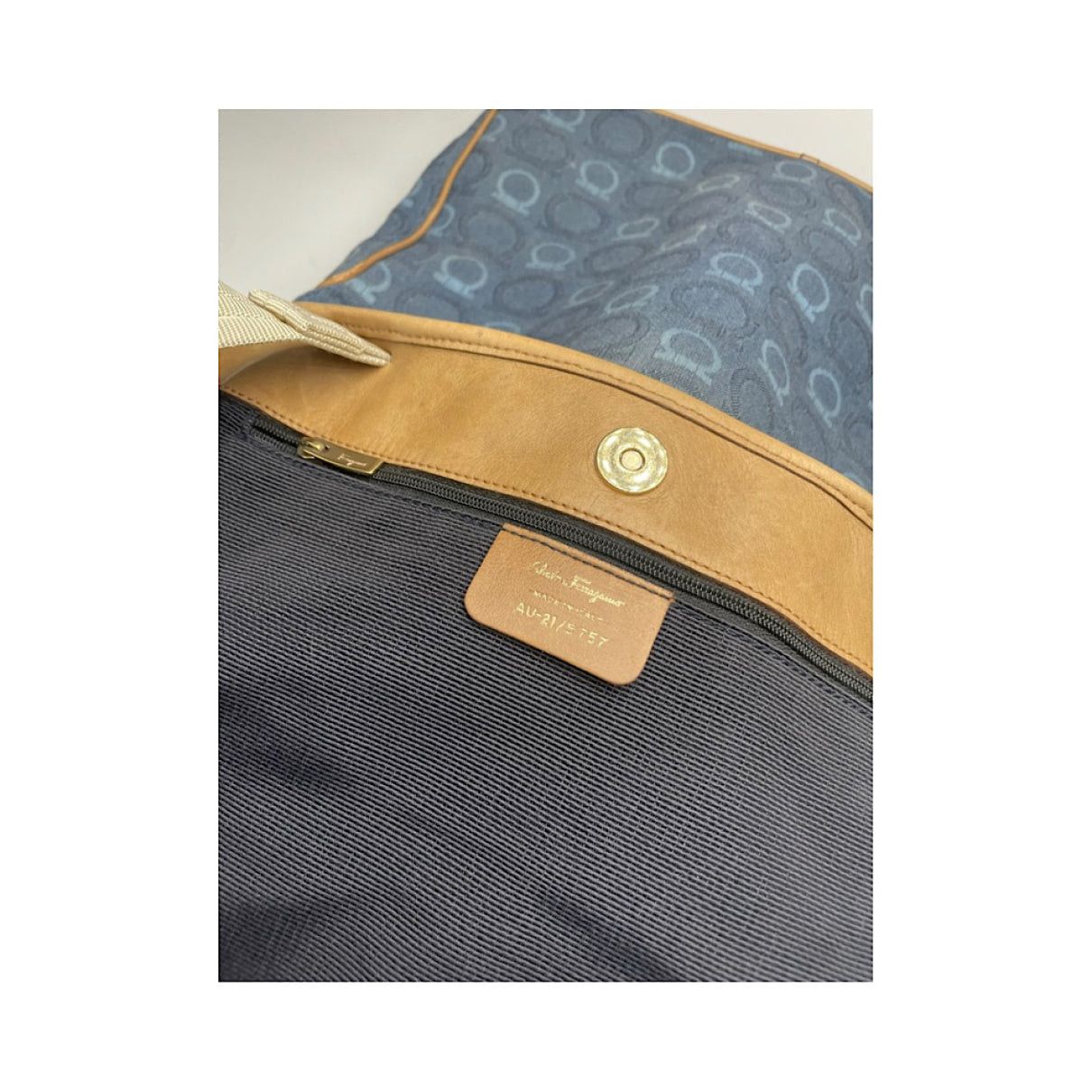 Salvatore Ferragamo Iconic Top Handle Blue Cotton Handbag Size ONE SIZE - 3 Thumbnail