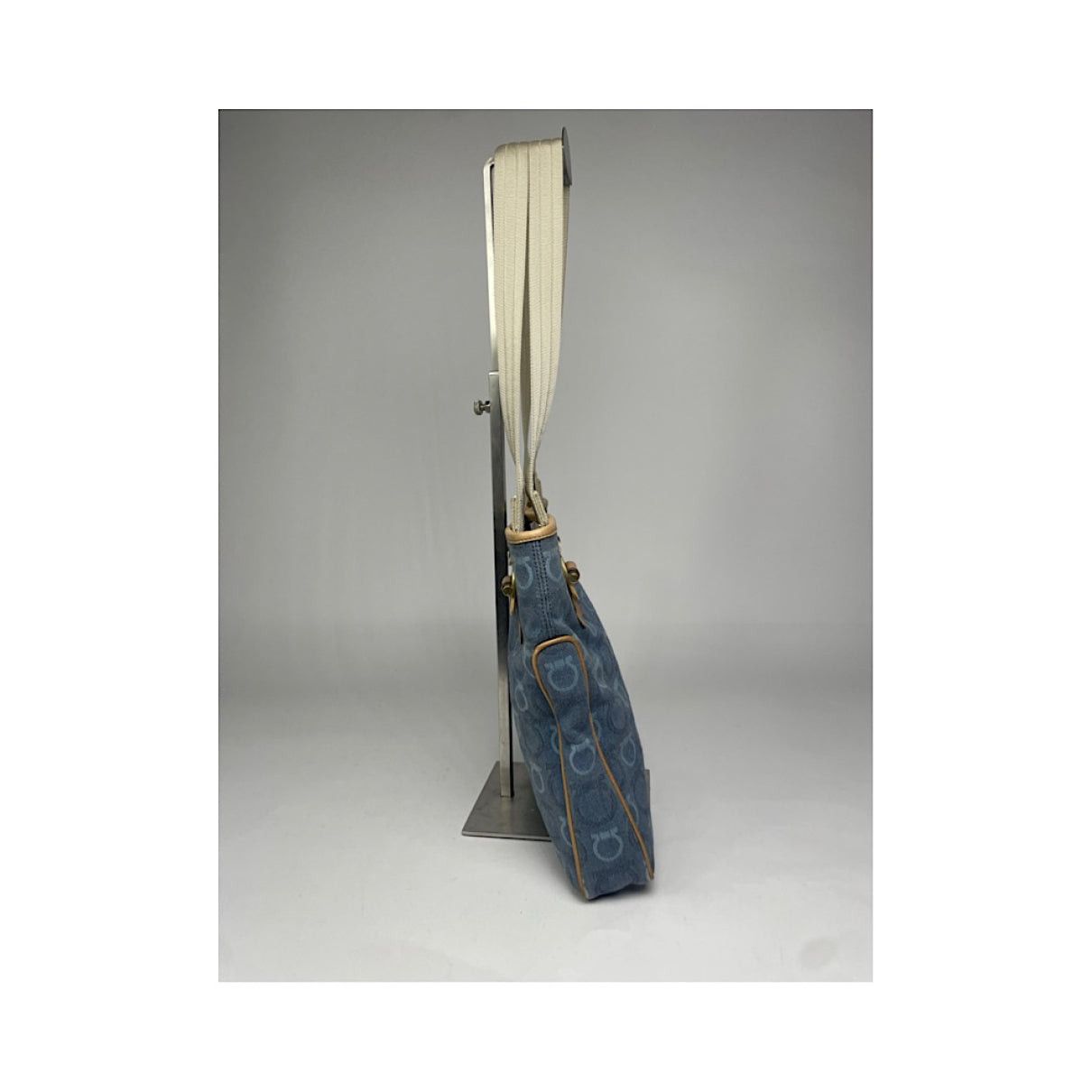 Salvatore Ferragamo Iconic Top Handle Blue Cotton Handbag Size ONE SIZE - 4 Thumbnail