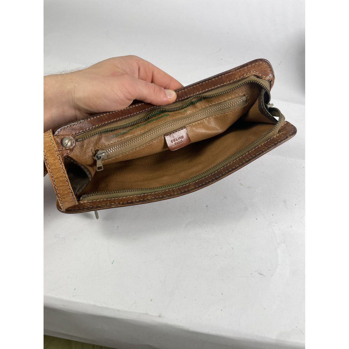 Celine Triomphe Vintage Brown Leather Clutch Bag Size ONE SIZE - 2 Thumbnail