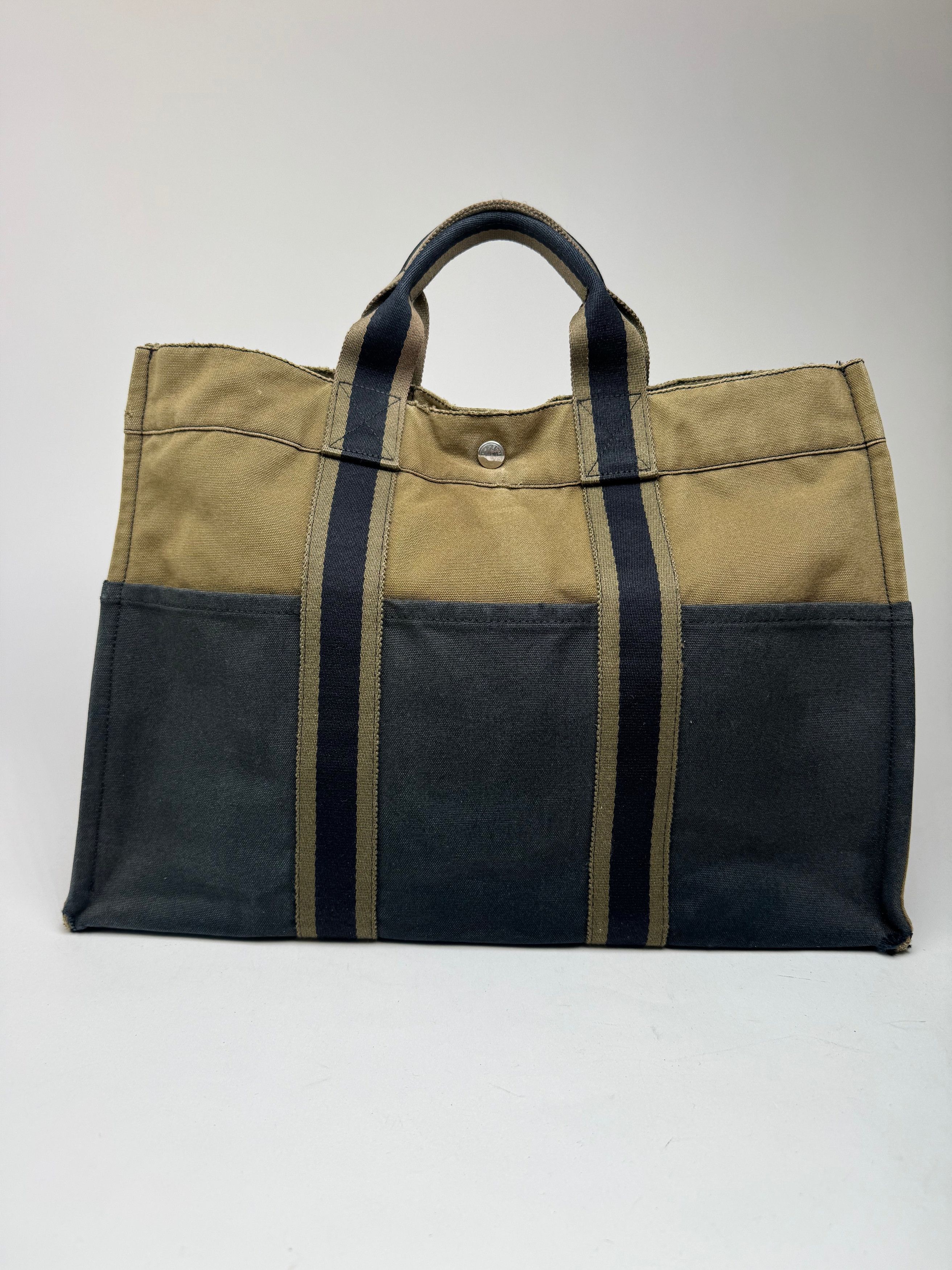 Other Vintage Hermes Paris Canvas Shopper Khaki/Black Size ONE SIZE - 13 Thumbnail