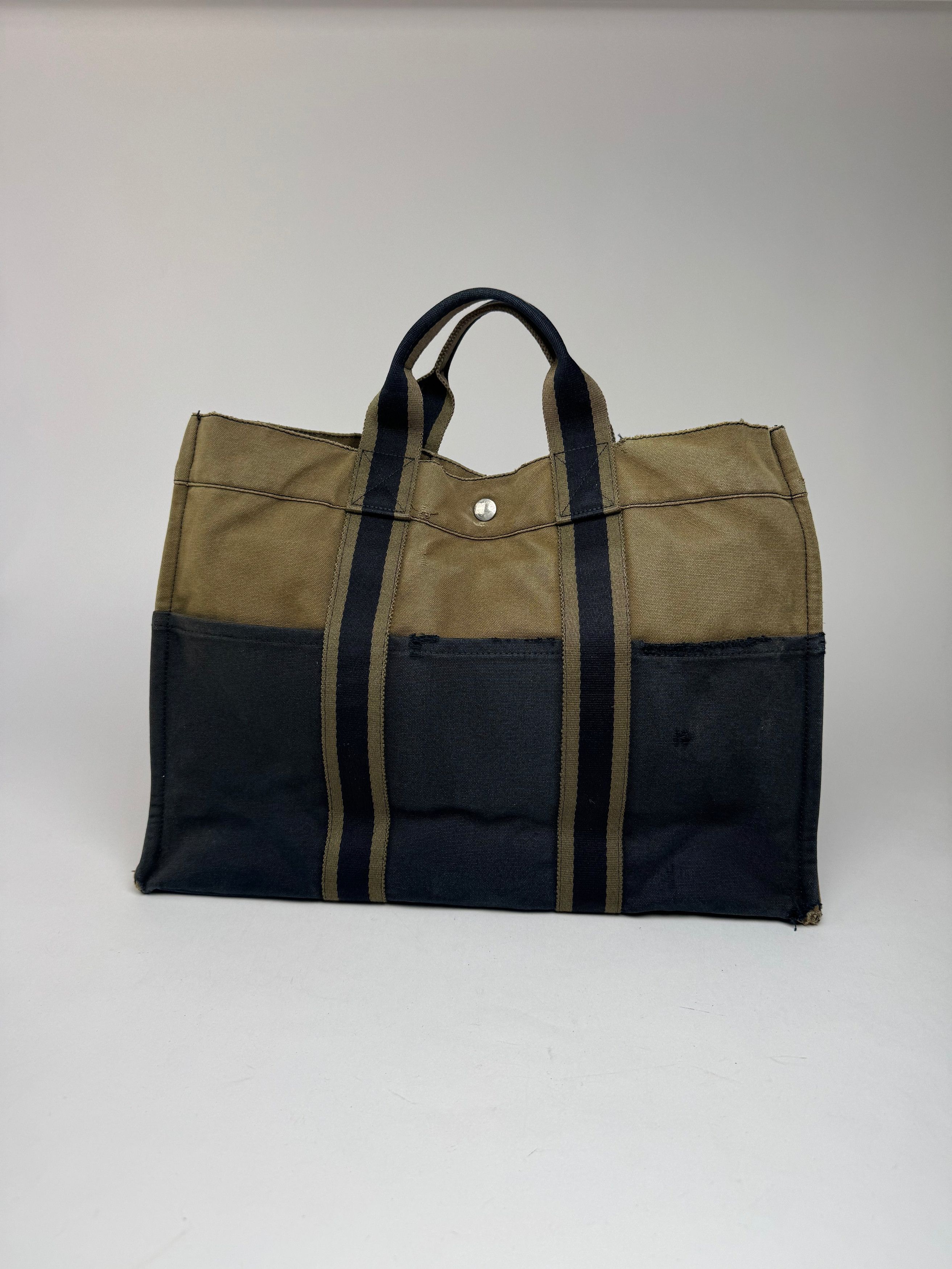 Other Vintage Hermes Paris Canvas Shopper Khaki/Black Size ONE SIZE - 4 Thumbnail