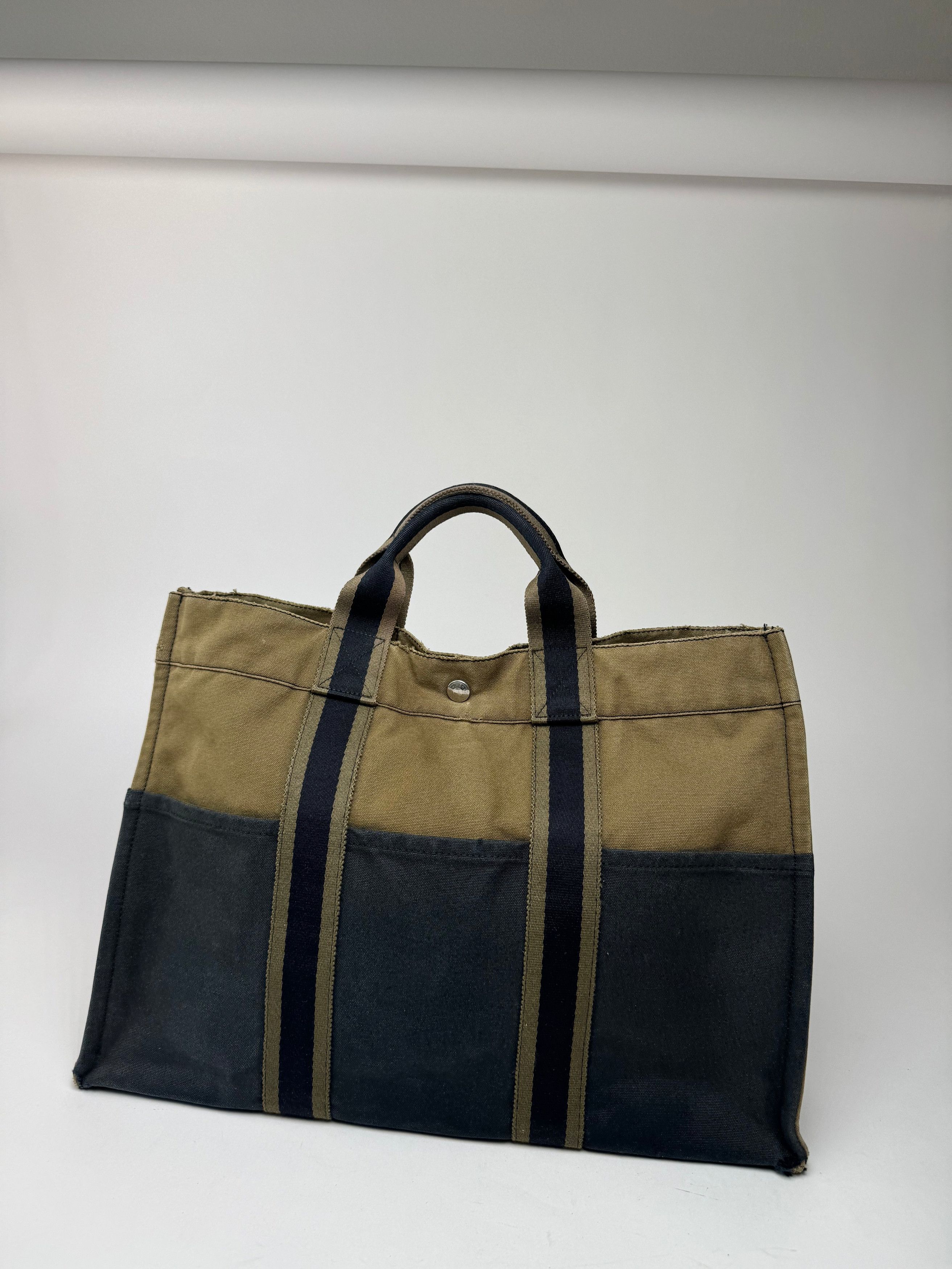 Other Vintage Hermes Paris Canvas Shopper Khaki/Black Size ONE SIZE - 9 Thumbnail