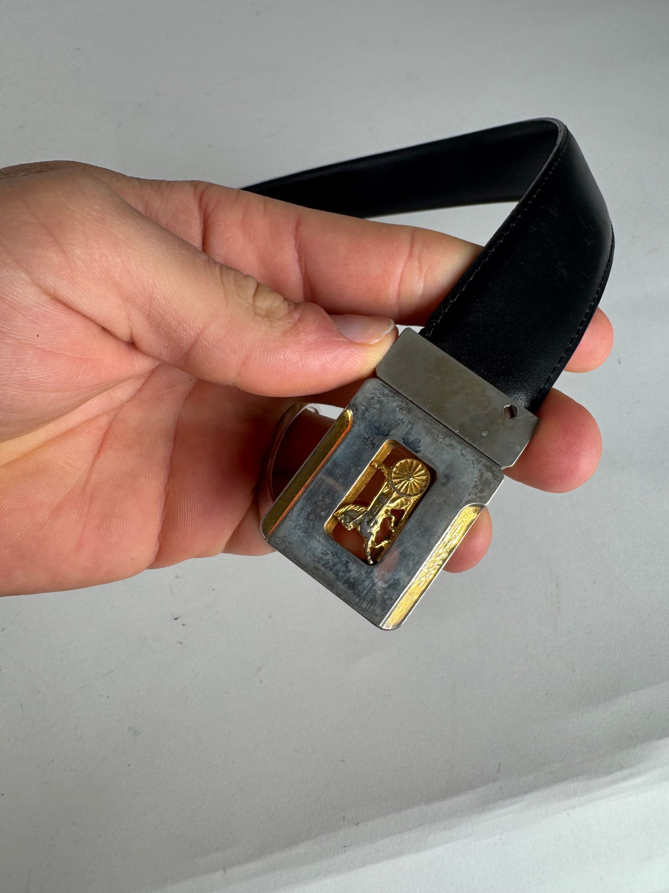 Celine Vintage Paris Triomphe Leather Belt Black Size ONE SIZE - 10 Thumbnail