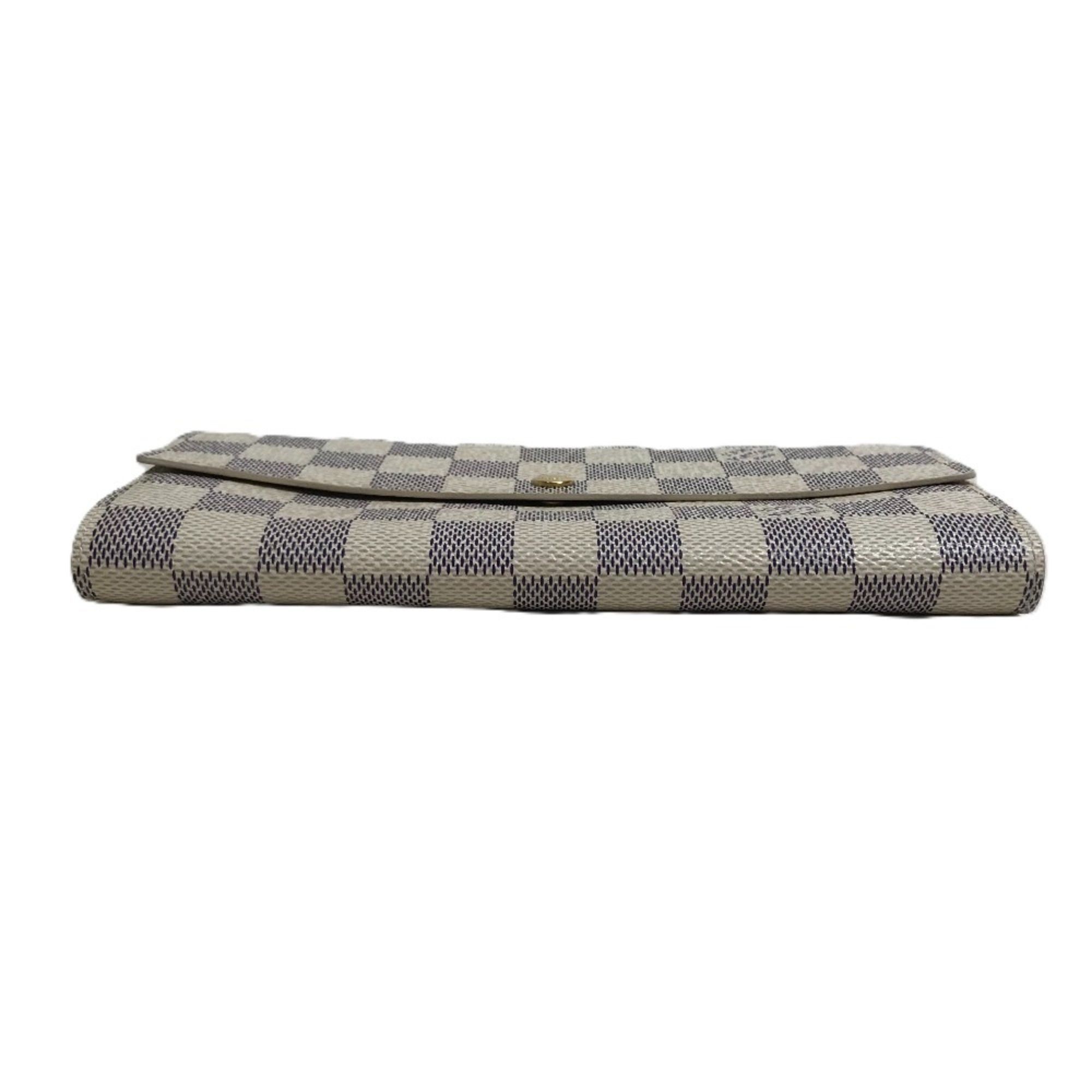 Louis Vuitton LOUIS VUITTON N61735 Damier Azur Portefeuille Sarah Long Wallet in Canvas, Women's, White Size ONE SIZE - 3 Thumbnail