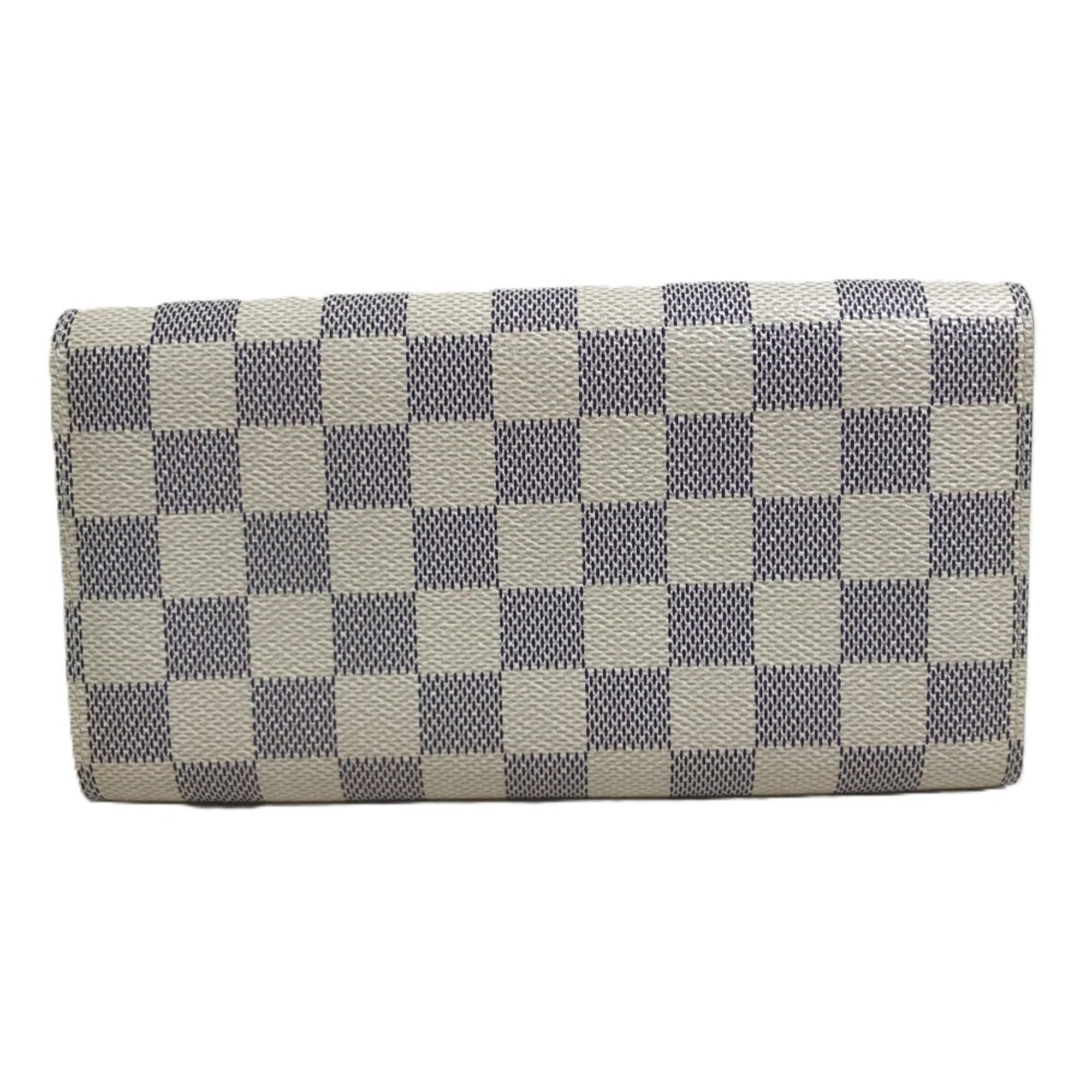 Louis Vuitton LOUIS VUITTON N61735 Damier Azur Portefeuille Sarah Long Wallet in Canvas, Women's, White Size ONE SIZE - 2 Thumbnail