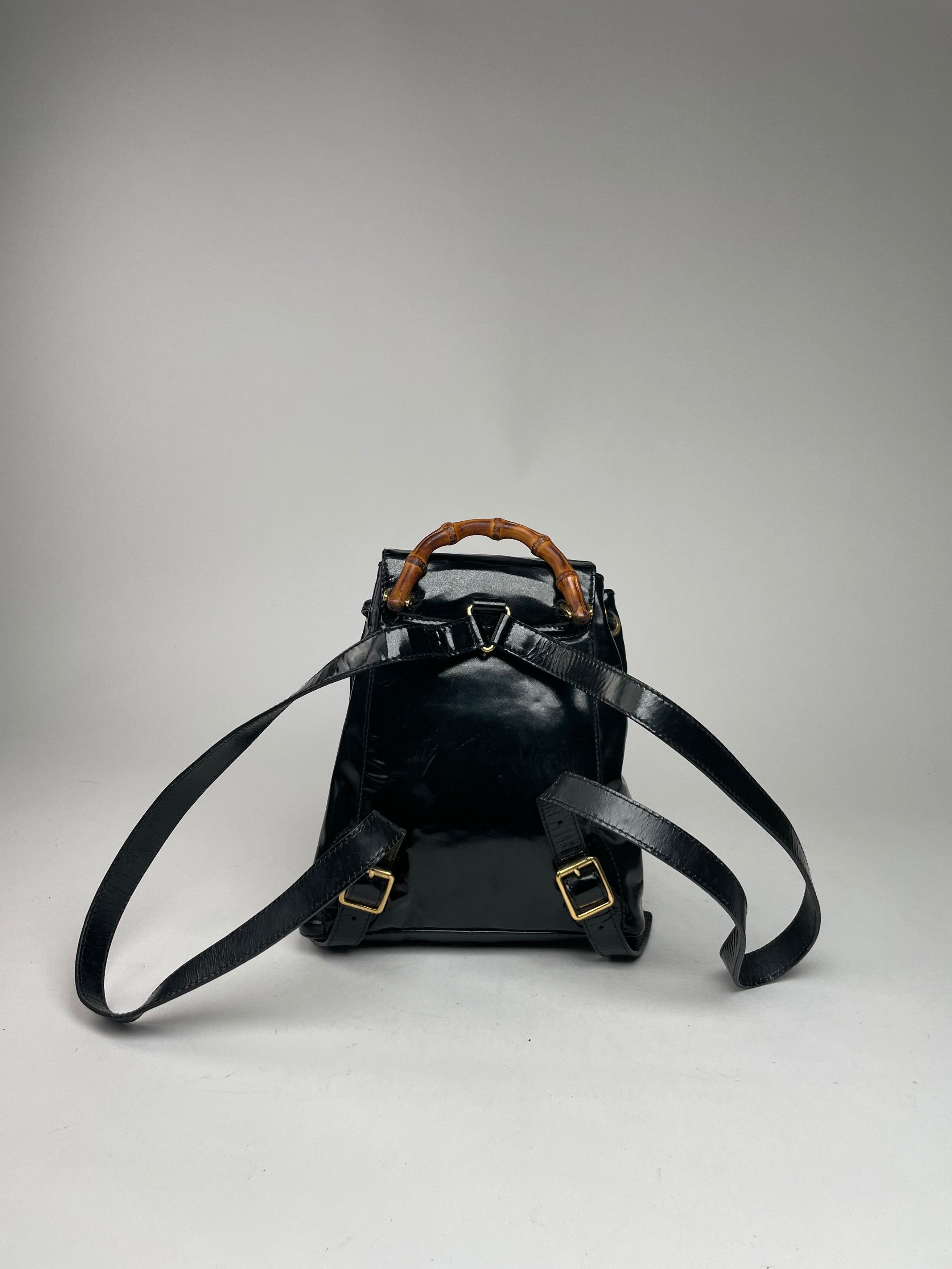 Gucci Vintage Bamboo Patent Leather Bagpack Black Size ONE SIZE - 9 Thumbnail