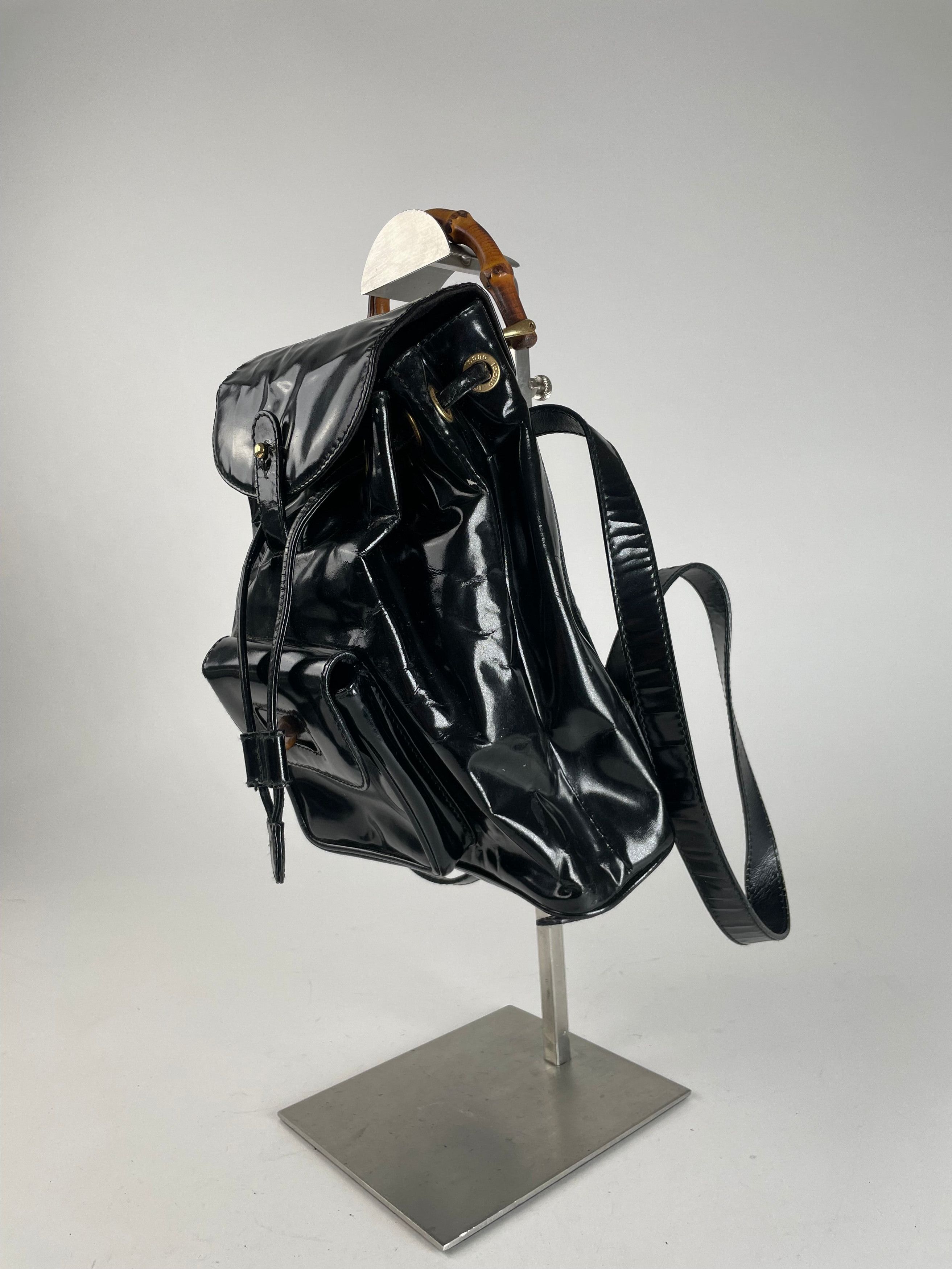 Gucci Vintage Bamboo Patent Leather Bagpack Black Size ONE SIZE - 8 Thumbnail