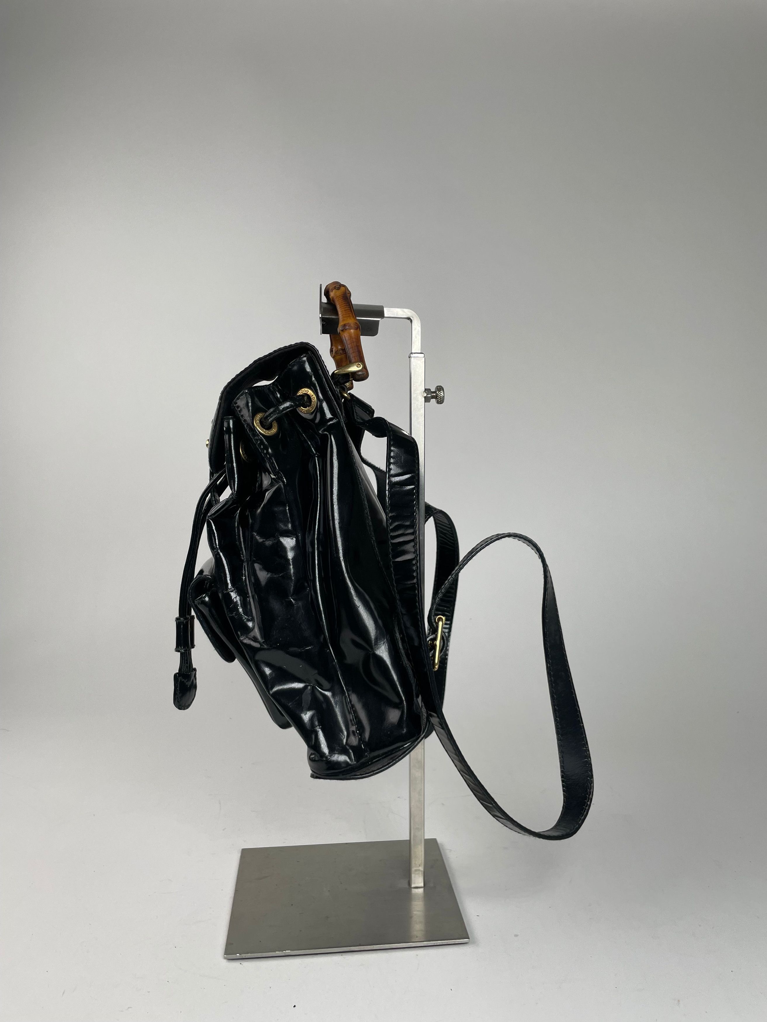 Gucci Vintage Bamboo Patent Leather Bagpack Black Size ONE SIZE - 4 Thumbnail
