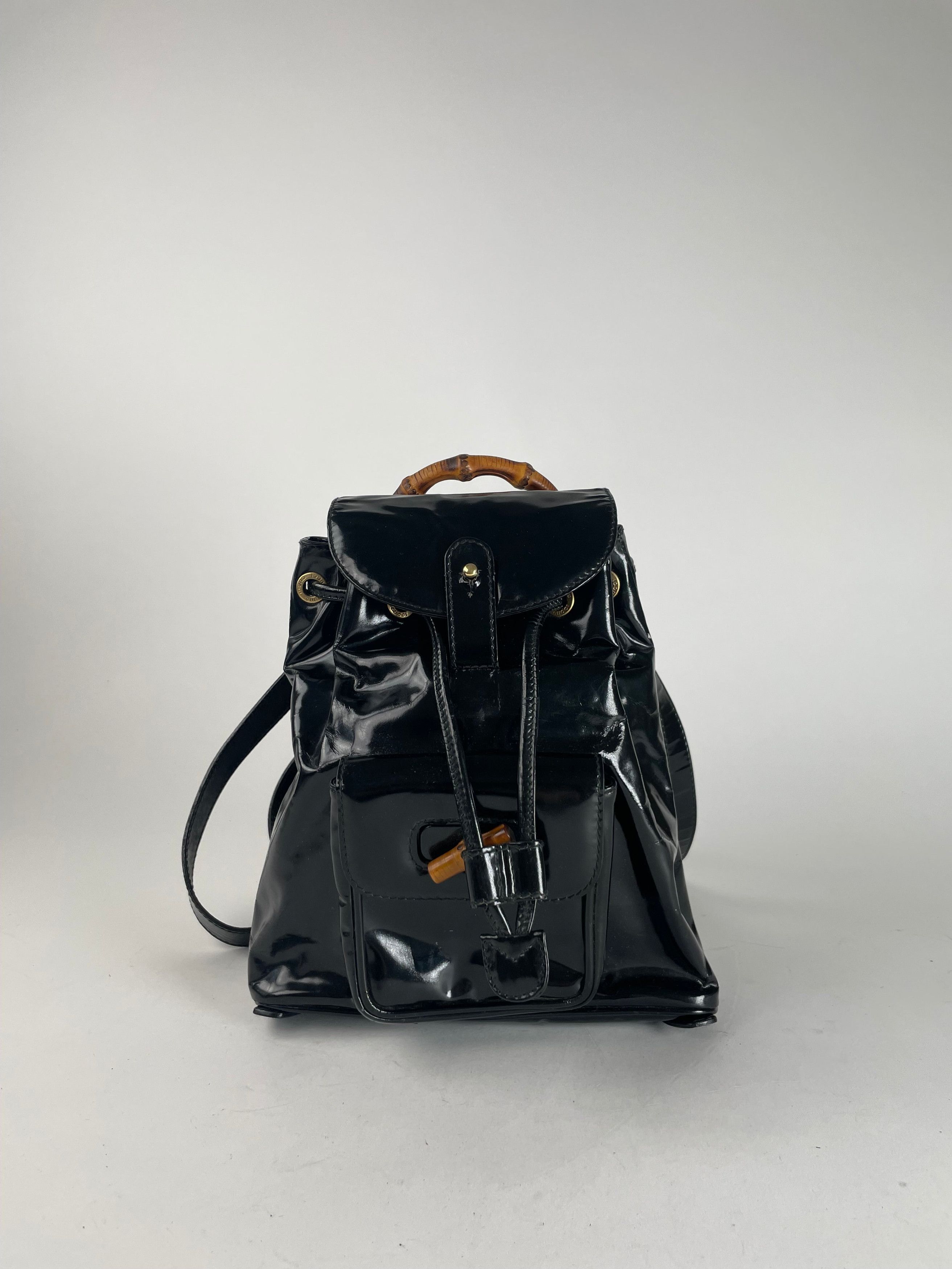 Gucci Vintage Bamboo Patent Leather Bagpack Black Size ONE SIZE - 12 Thumbnail