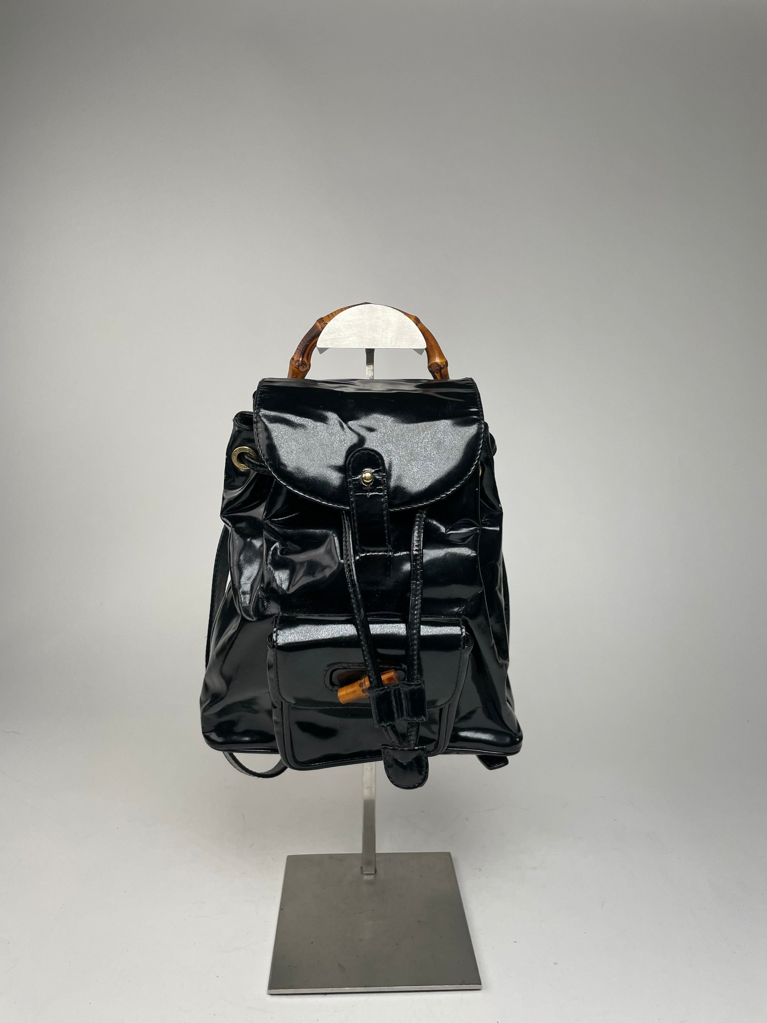 Gucci Vintage Bamboo Patent Leather Bagpack Black Size ONE SIZE - 5 Thumbnail