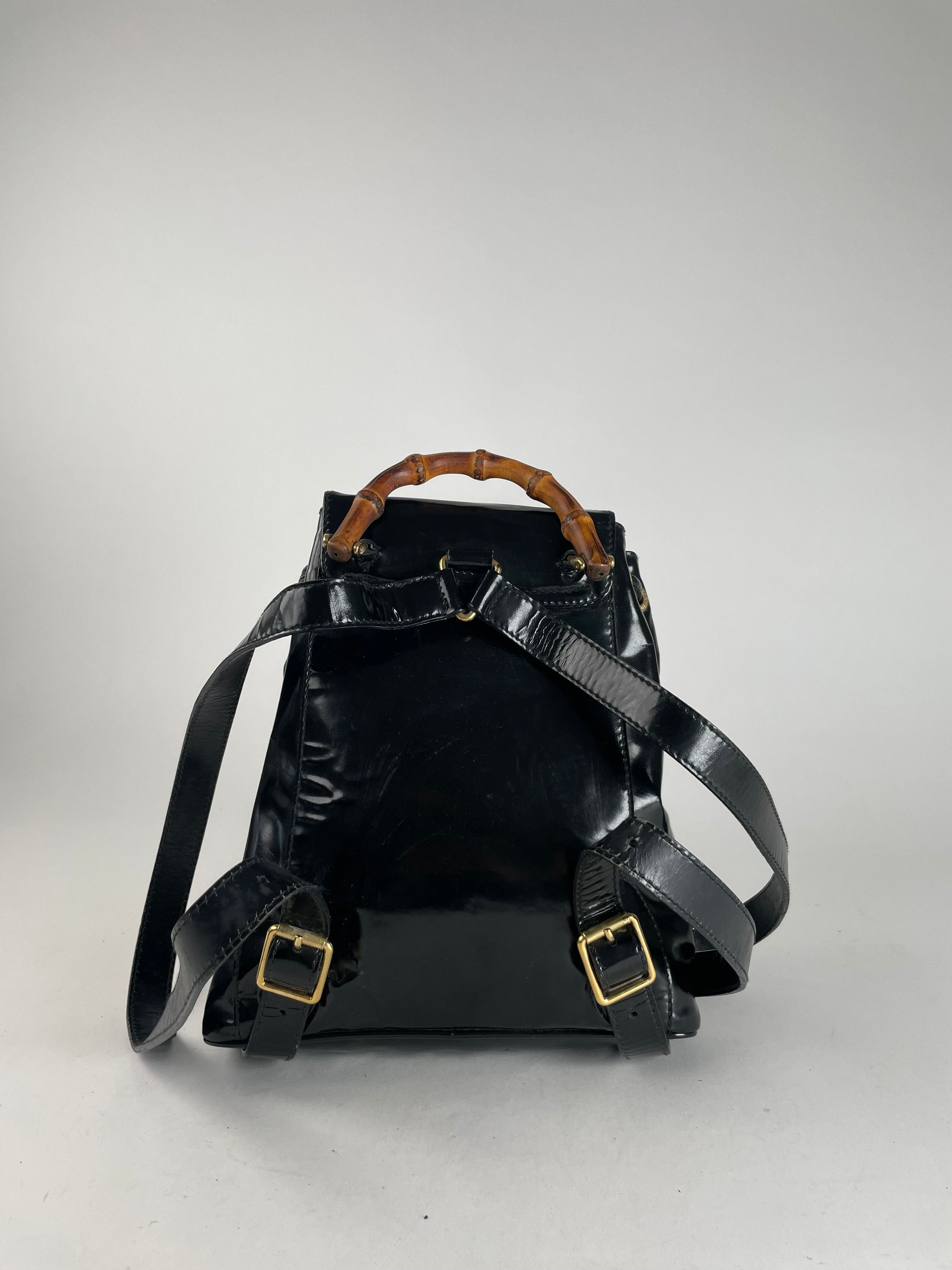Gucci Vintage Bamboo Patent Leather Bagpack Black Size ONE SIZE - 2 Thumbnail