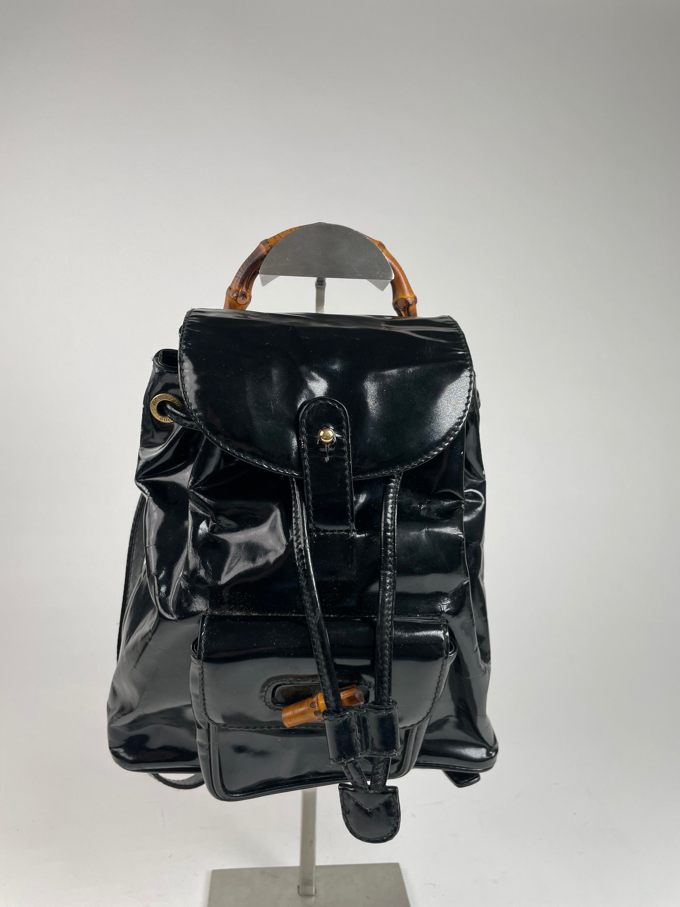 Gucci Vintage Bamboo Patent Leather Bagpack Black Size ONE SIZE - 10 Thumbnail