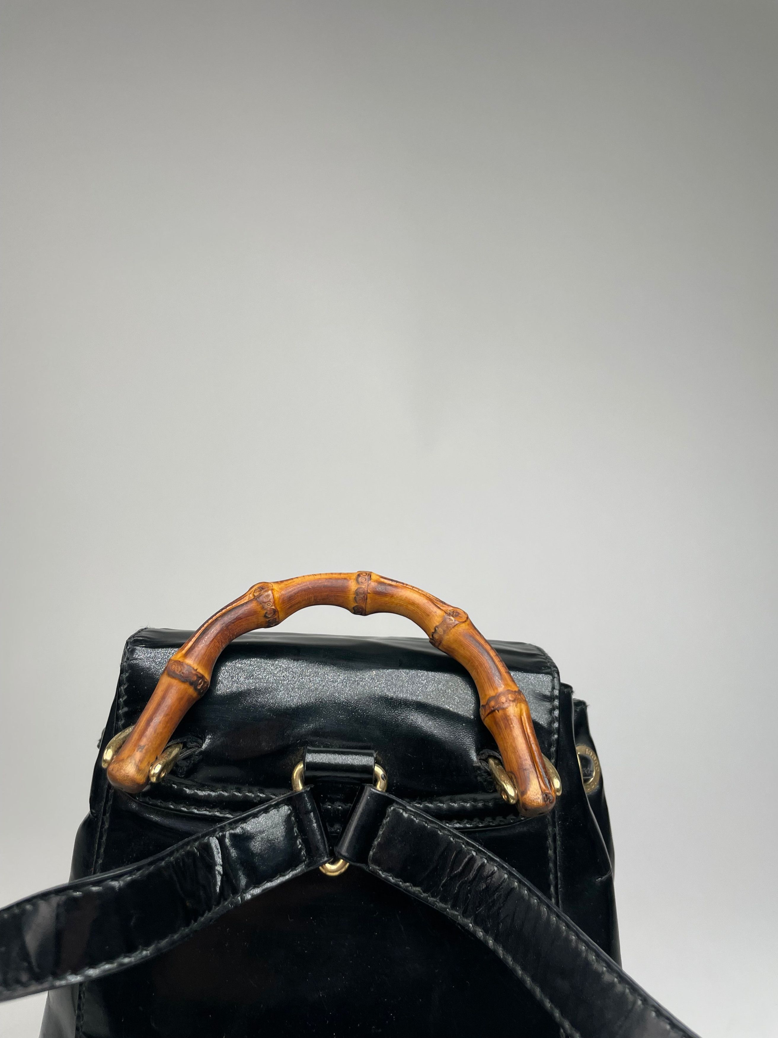Gucci Vintage Bamboo Patent Leather Bagpack Black Size ONE SIZE - 11 Thumbnail