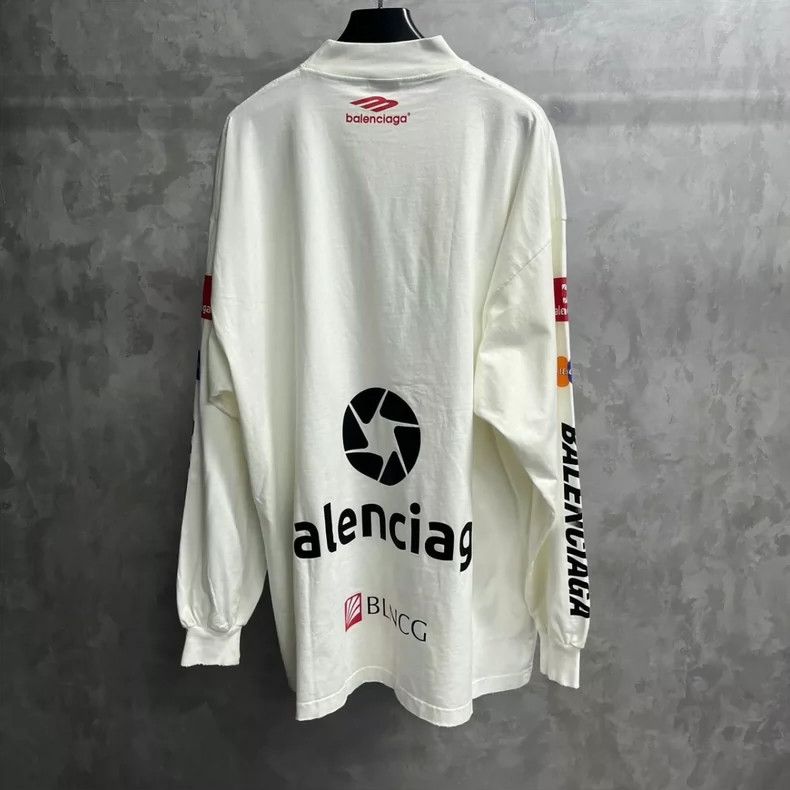 Balenciaga Balenciaga White Logo Print Long Sleeve T-shirt - dmc Size US M / EU 48-50 / 2 - 2 Thumbnail