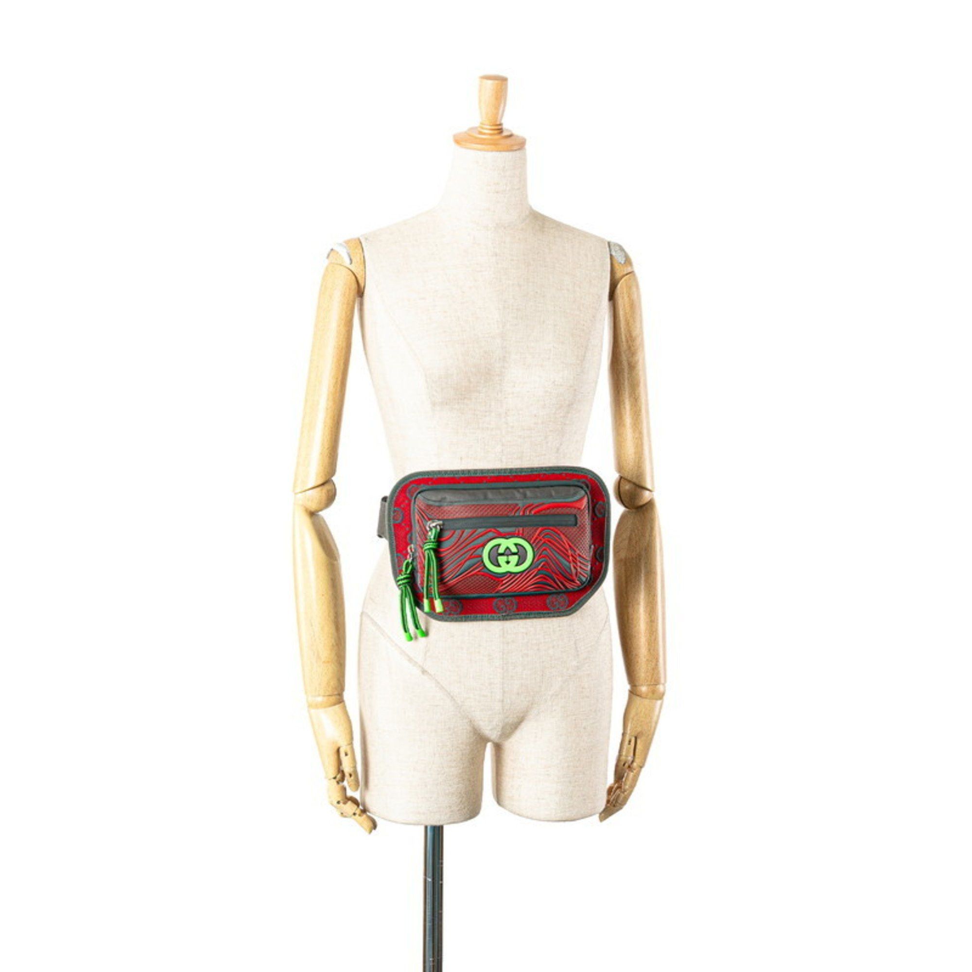 Gucci Gucci GG Nylon Belt Bag, Body Waist Bag 752102, Red, Gray, Nylon, Rubber, Women's, GUCCI Size ONE SIZE - 11 Thumbnail