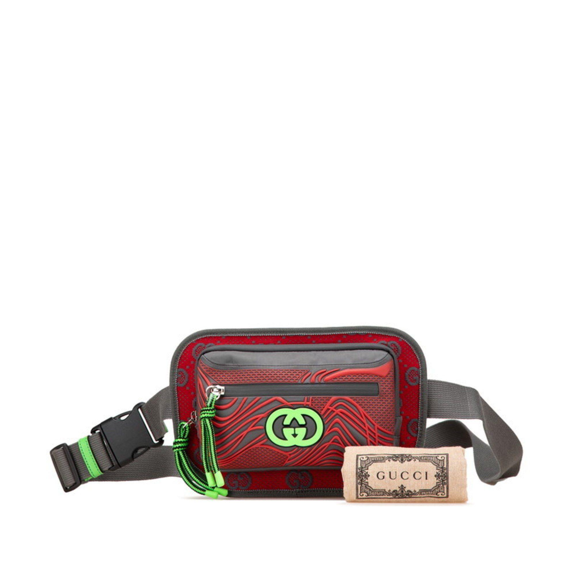 Gucci Gucci GG Nylon Belt Bag, Body Waist Bag 752102, Red, Gray, Nylon, Rubber, Women's, GUCCI Size ONE SIZE - 10 Thumbnail