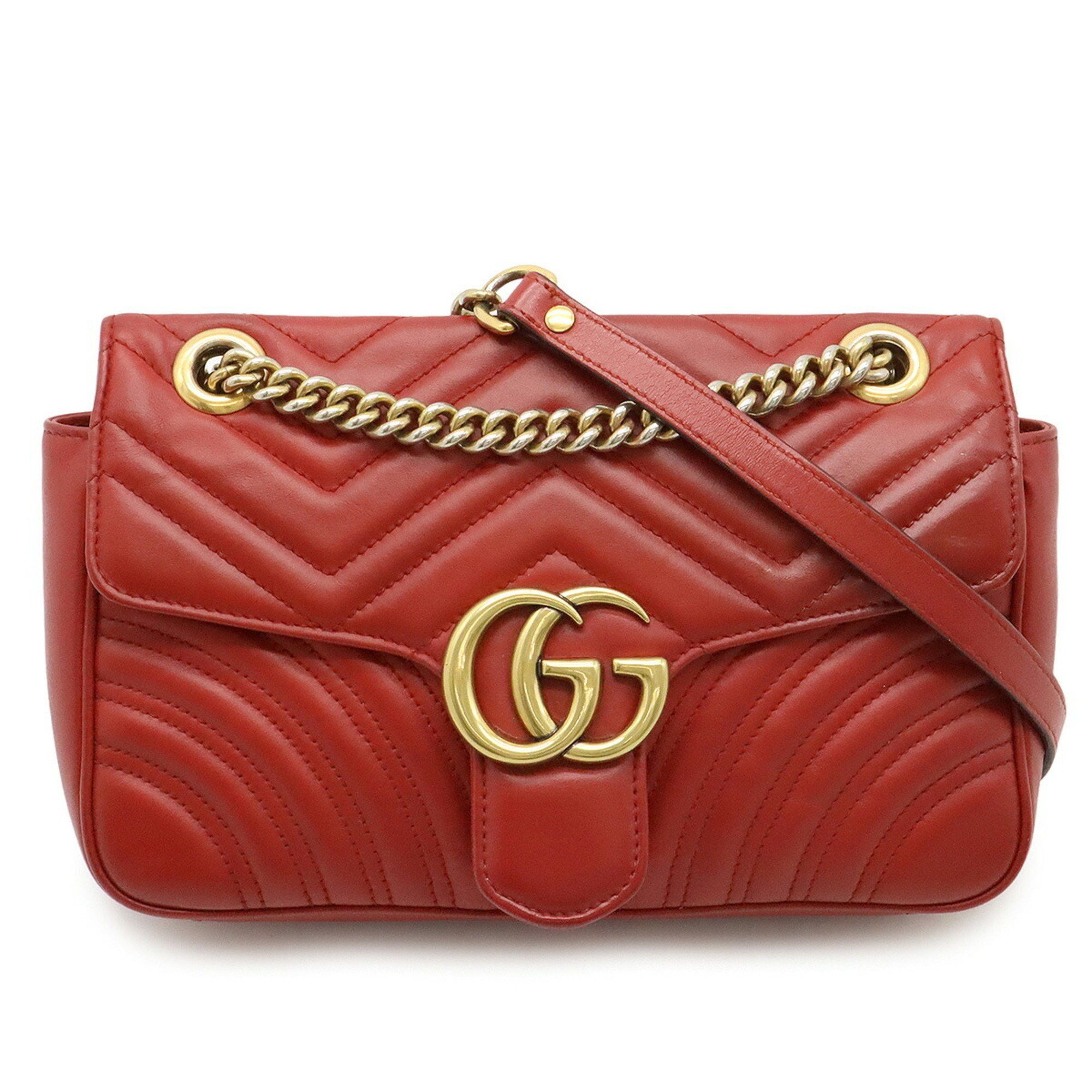 GUCCI GG Marmont Chain Shoulder Bag Pochette in Quilted Leather