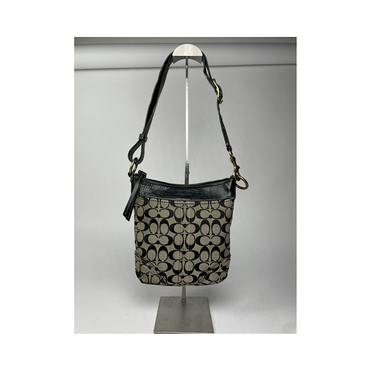 Coach Signature Sufflette Black Leather Handbag Size ONE SIZE - 5 Thumbnail