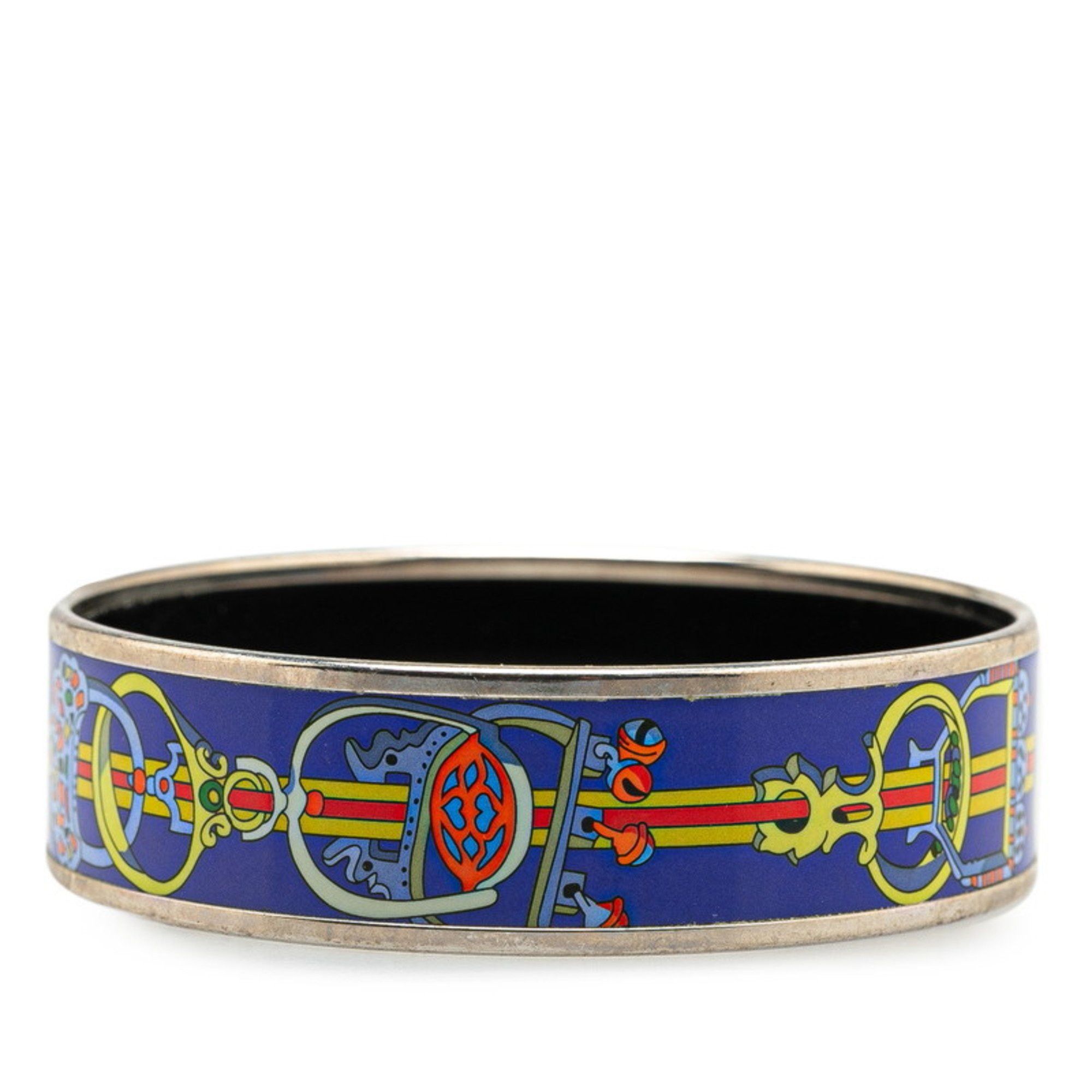 Hermes Hermes enamel GM cloisonné bangle in silver, blue, and multicolored metal for women. Size ONE SIZE - 3 Thumbnail