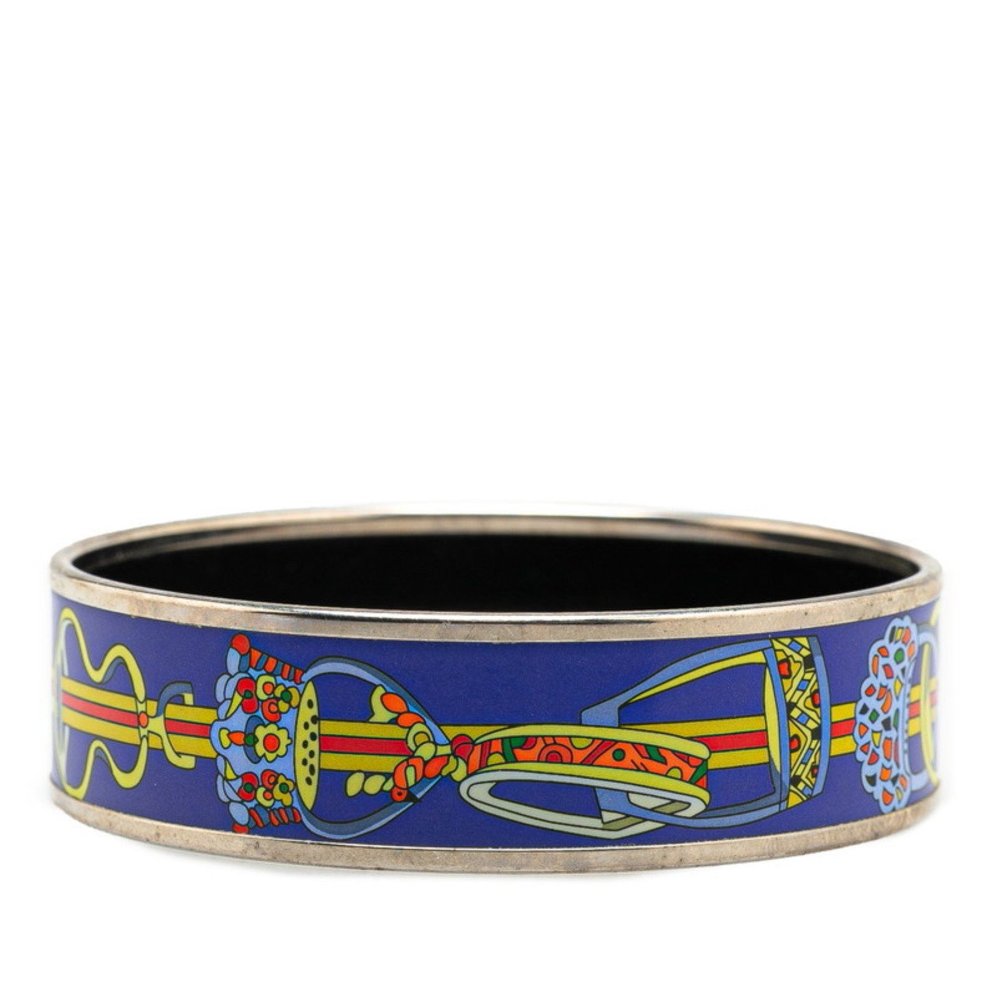 Hermes Hermes enamel GM cloisonné bangle in silver, blue, and multicolored metal for women. Size ONE SIZE - 2 Thumbnail