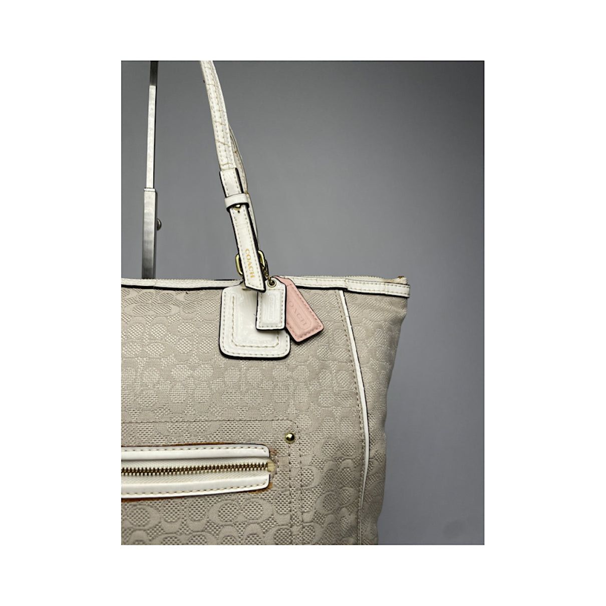 Coach Signature Sufflette White Cotton Handbag Size ONE SIZE - 4 Thumbnail