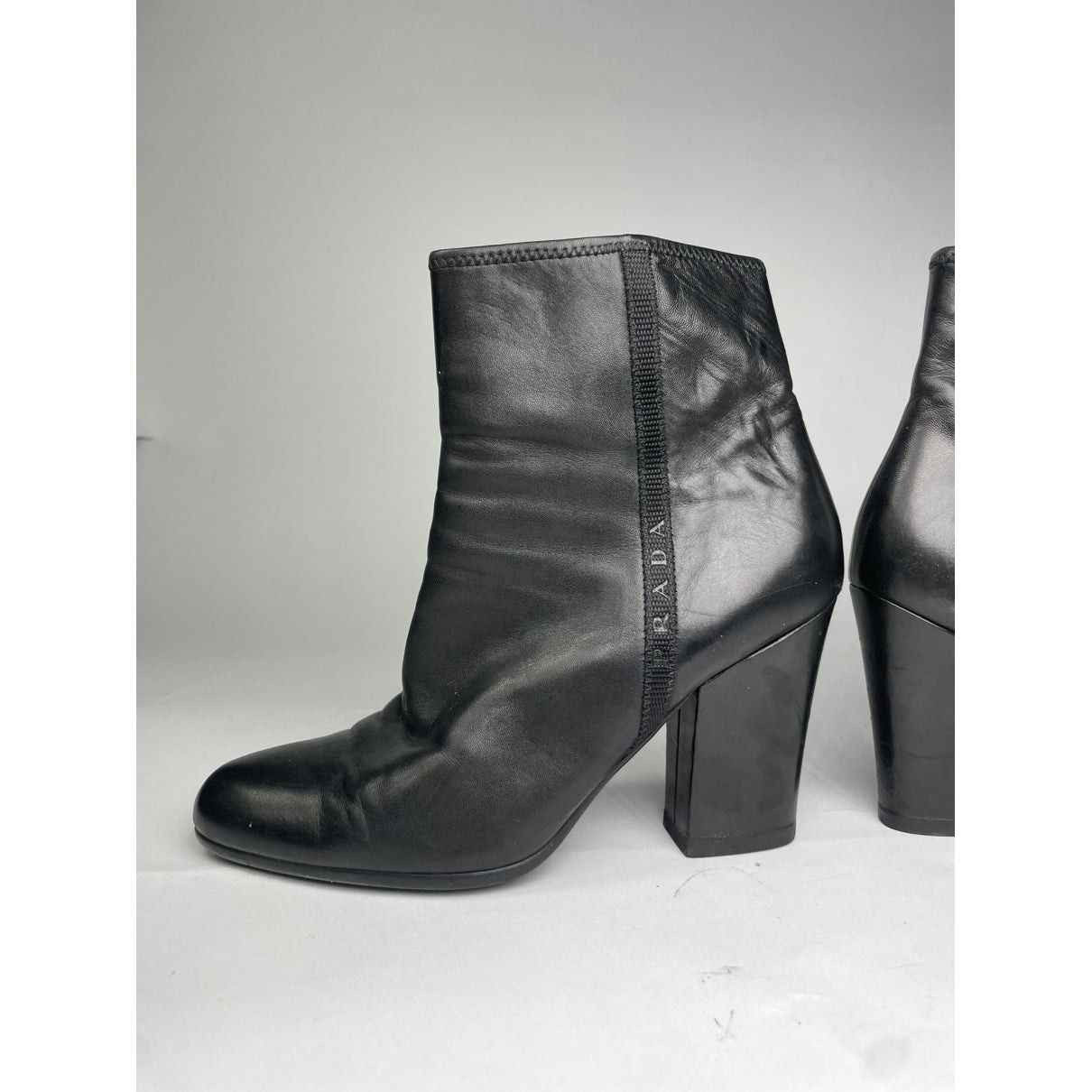 Prada Monolith Black Leather Ankle Boots Size US 8.5 / IT 38.5 - 2 Thumbnail