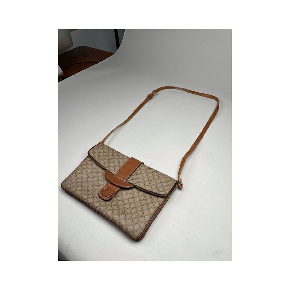 Celine Triomphe Beige Linen Handbag Size ONE SIZE - 3 Thumbnail