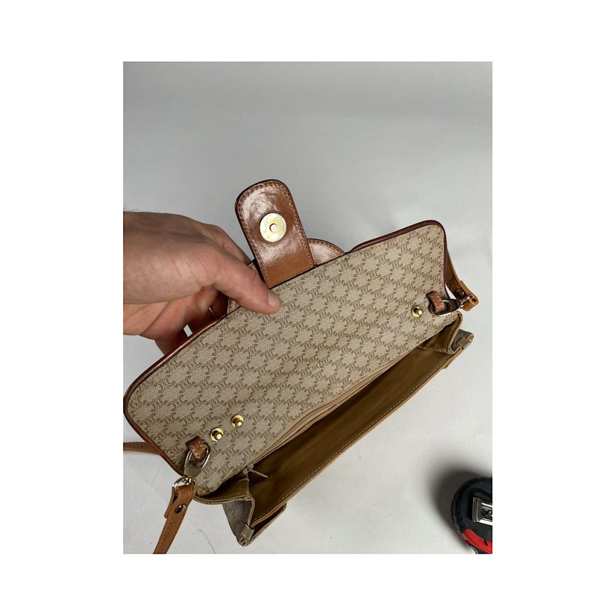 Celine Triomphe Beige Linen Handbag Size ONE SIZE - 5 Thumbnail