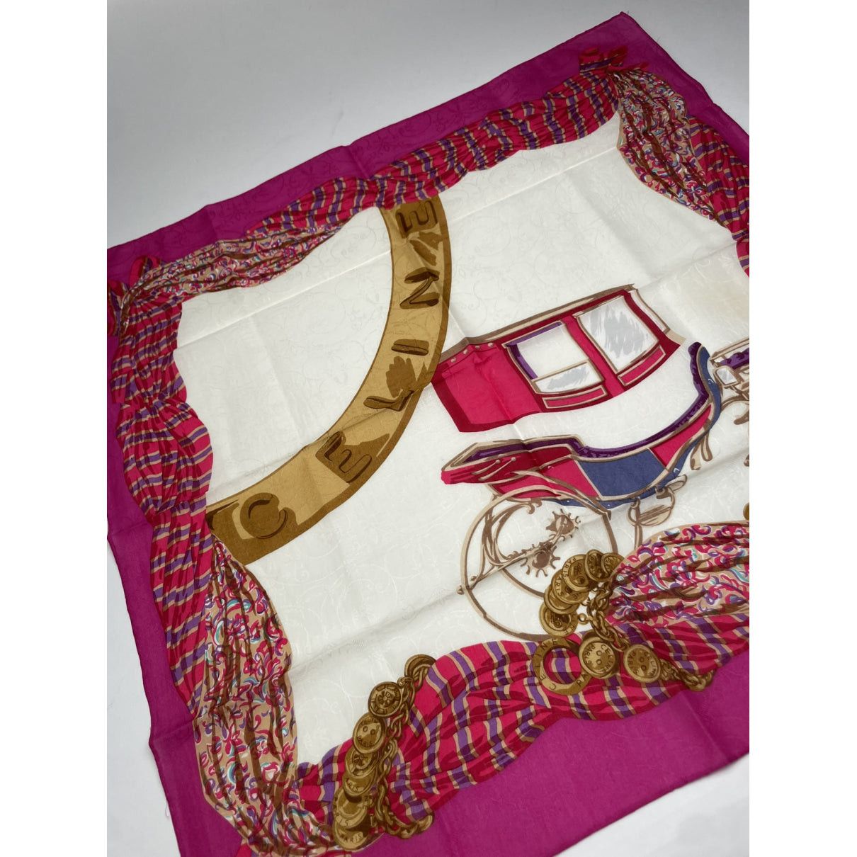 Celine Pink Silk Scarf Size ONE SIZE - 3 Thumbnail