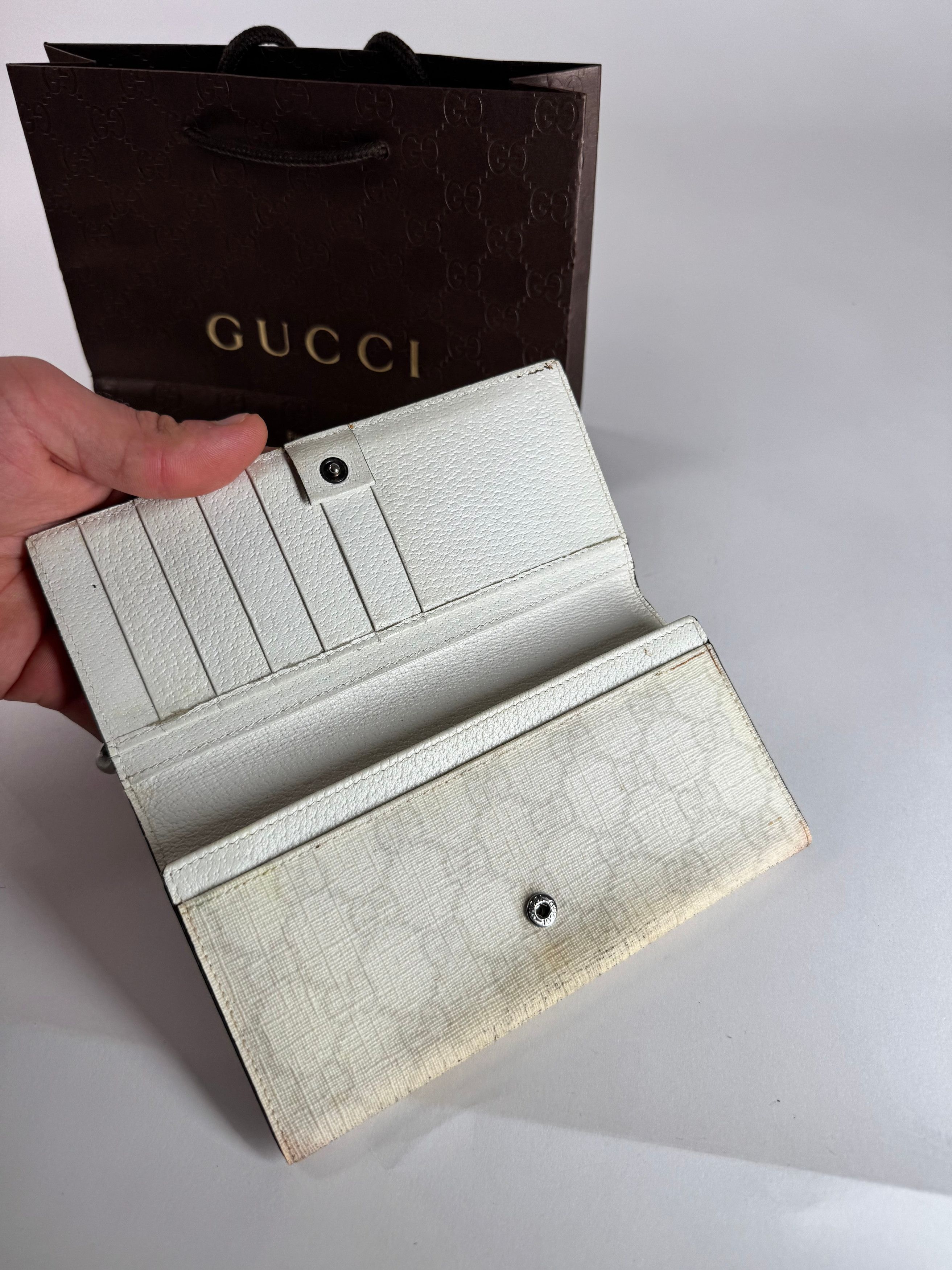 Gucci Vintage Monogram Leather Wallet White Size ONE SIZE - 7 Thumbnail