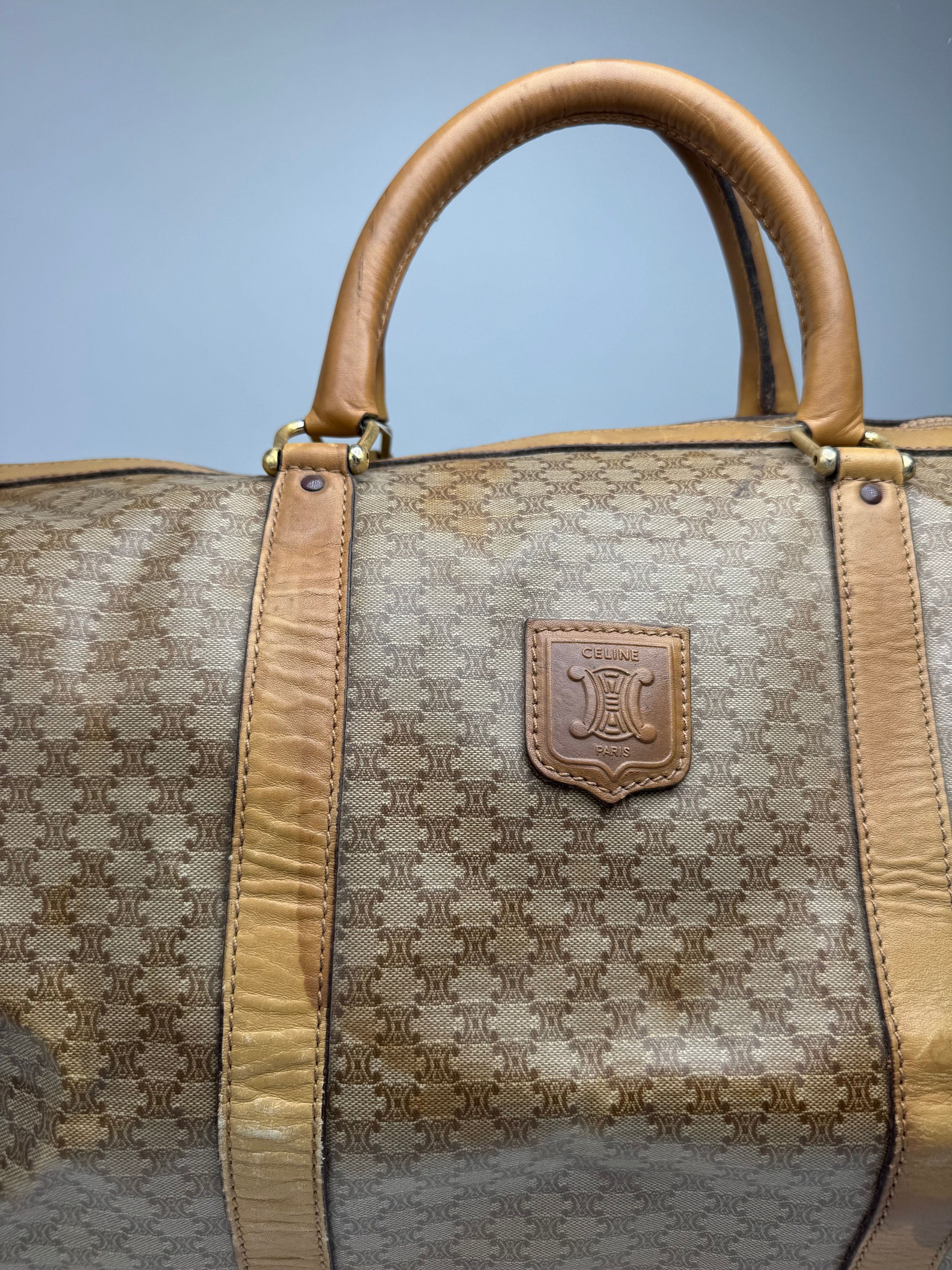 Celine Vintage Paris Triomphe Leather Monogram Duffel Bag bag gold Size ONE SIZE - 3 Thumbnail