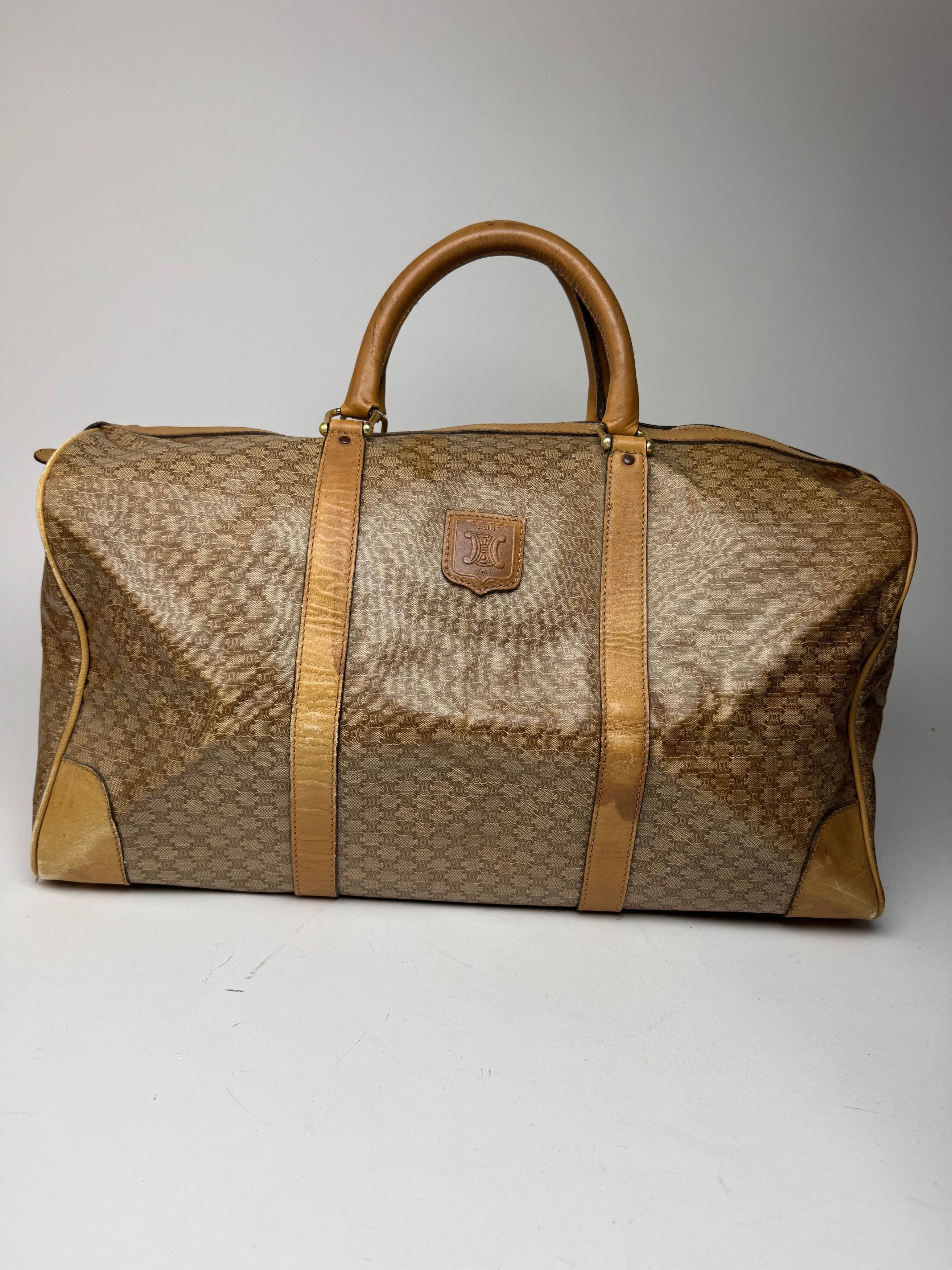 Celine Vintage Paris Triomphe Leather Monogram Duffel Bag bag gold Size ONE SIZE - 8 Thumbnail