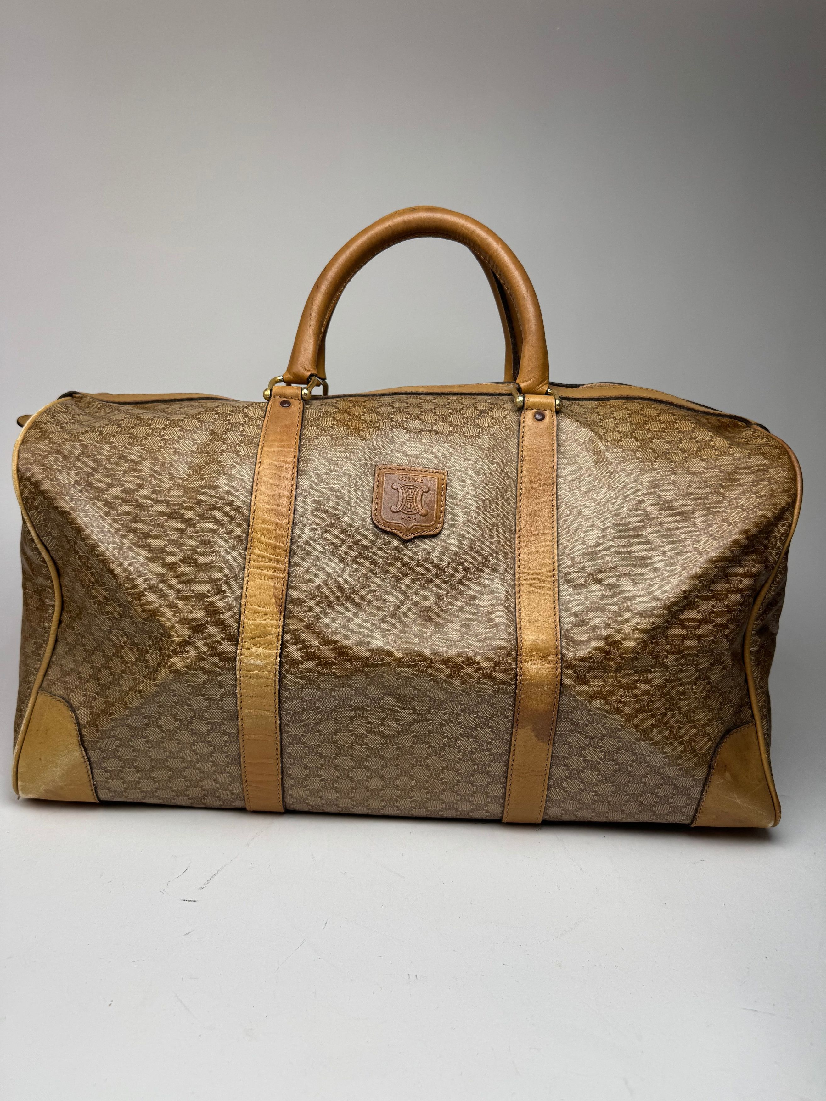 Celine Vintage Paris Triomphe Leather Monogram Duffel Bag bag gold Size ONE SIZE - 15 Thumbnail