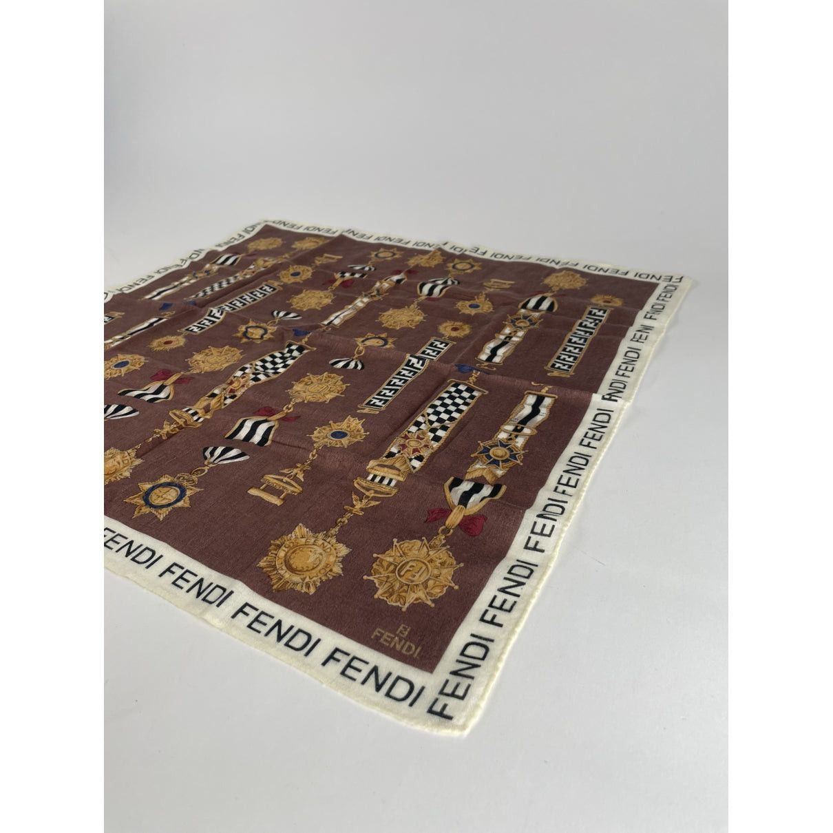 Fendi Brown Silk Scarf Size ONE SIZE - 2 Thumbnail