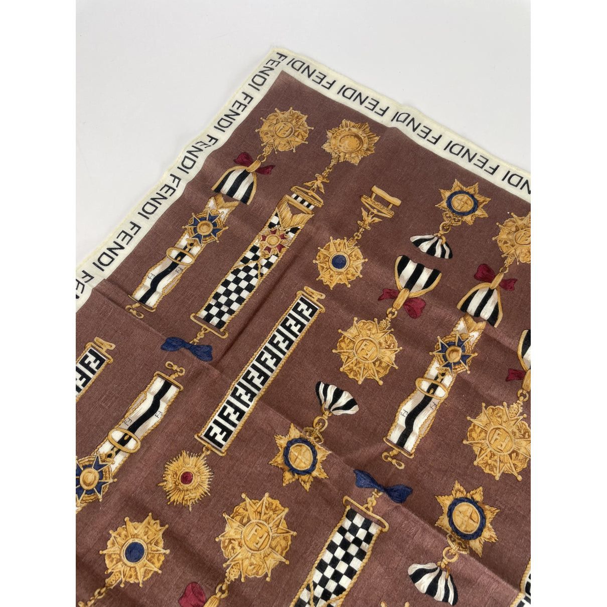 Fendi Brown Silk Scarf Size ONE SIZE - 3 Thumbnail