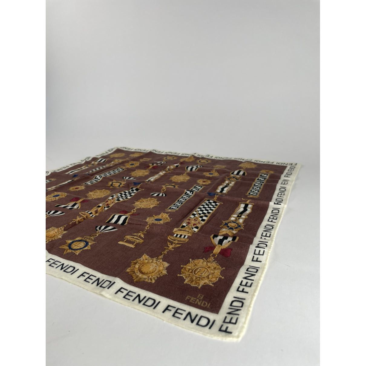 Fendi Brown Silk Scarf Size ONE SIZE - 5 Thumbnail