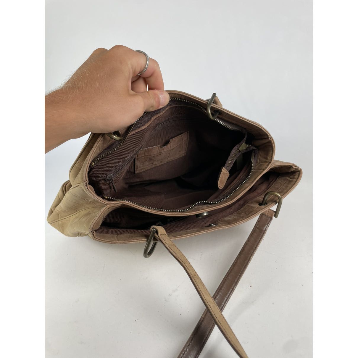 Anne Klein Brown Leather Handbag Size ONE SIZE - 3 Thumbnail