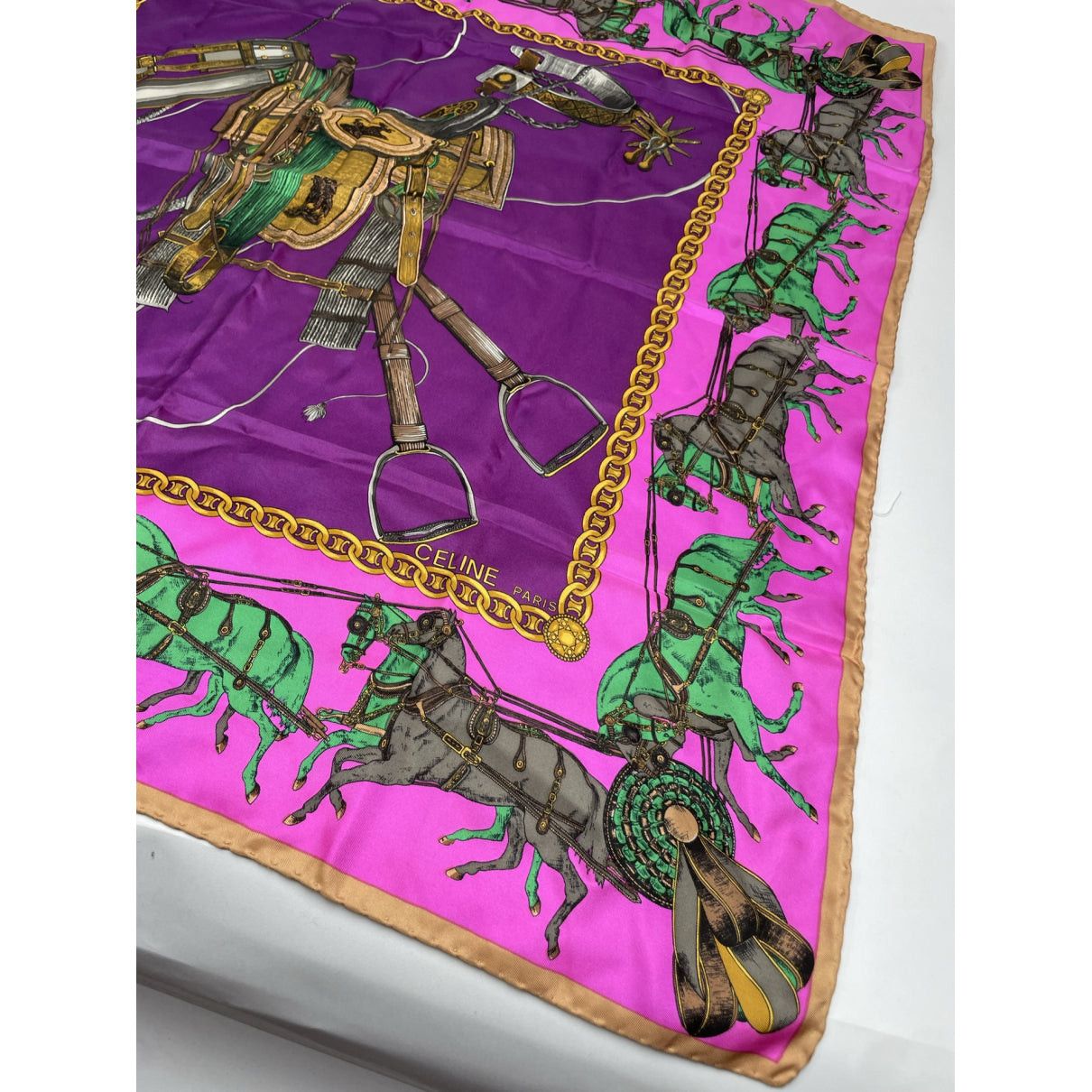 Celine Purple Silk Scarf Size ONE SIZE - 2 Thumbnail