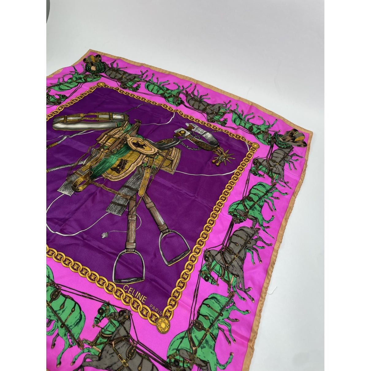 Celine Purple Silk Scarf Size ONE SIZE - 5 Thumbnail