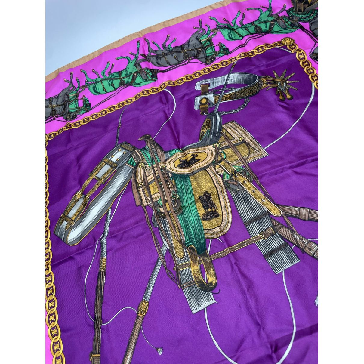 Celine Purple Silk Scarf Size ONE SIZE - 3 Thumbnail