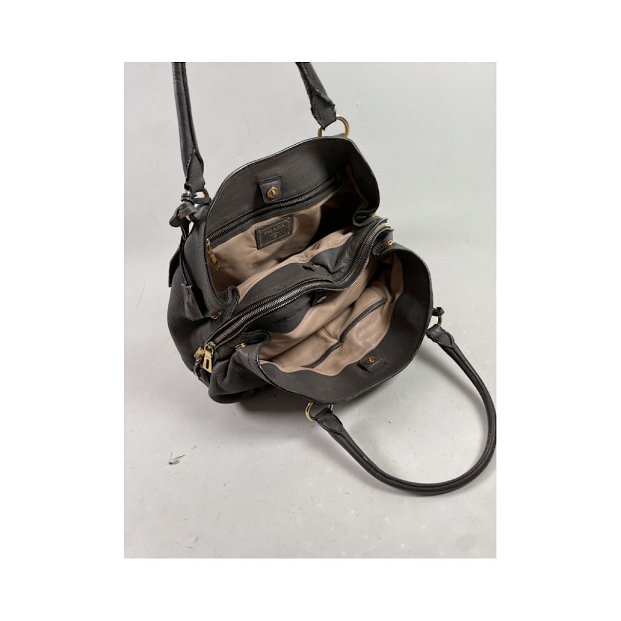 Prada Double Brown Leather Handbag Size ONE SIZE - 2 Thumbnail