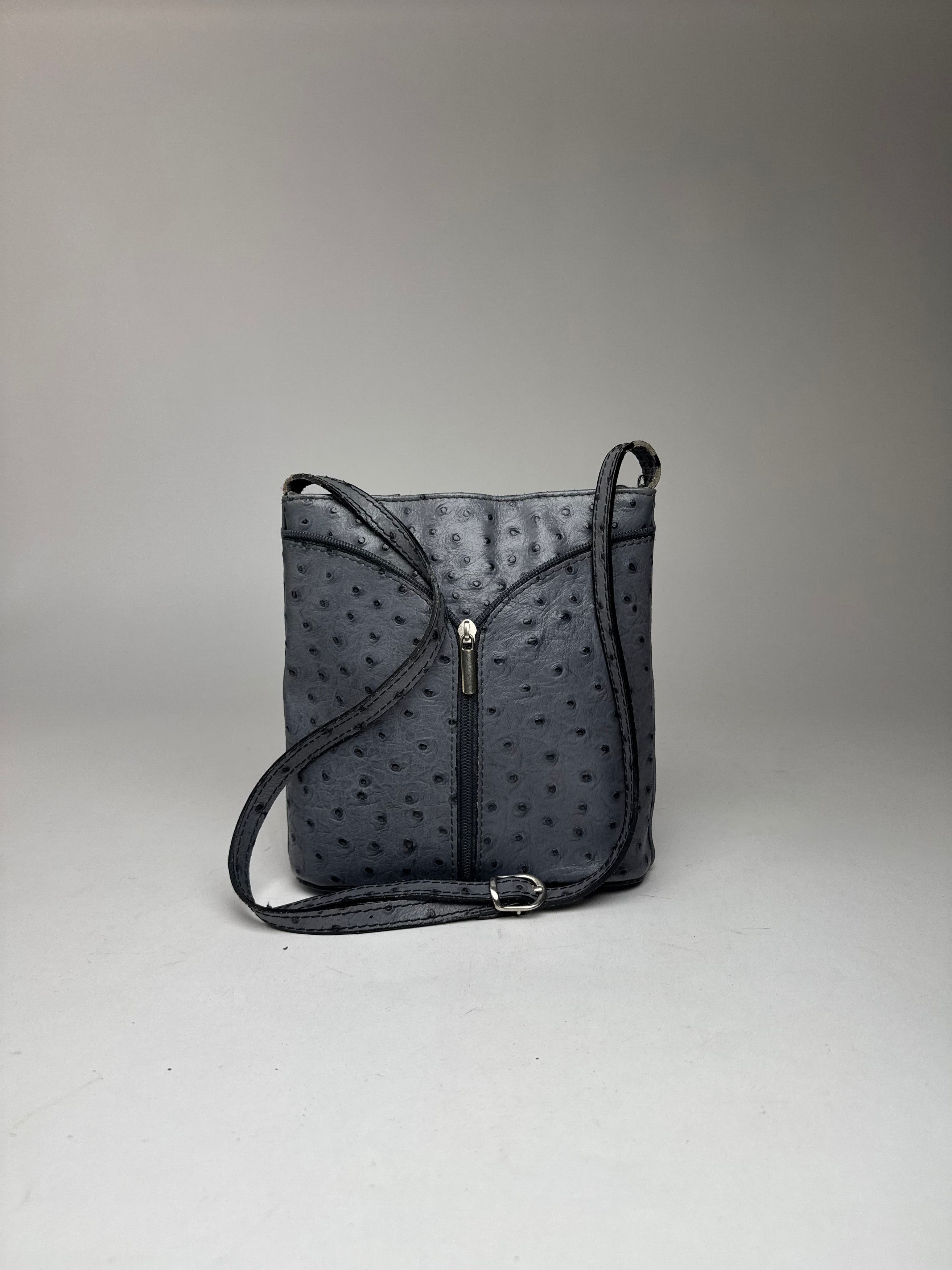 Genuine Leather Vintage Ostrich Leather shoulder Bag Grey Size ONE SIZE - 6 Thumbnail