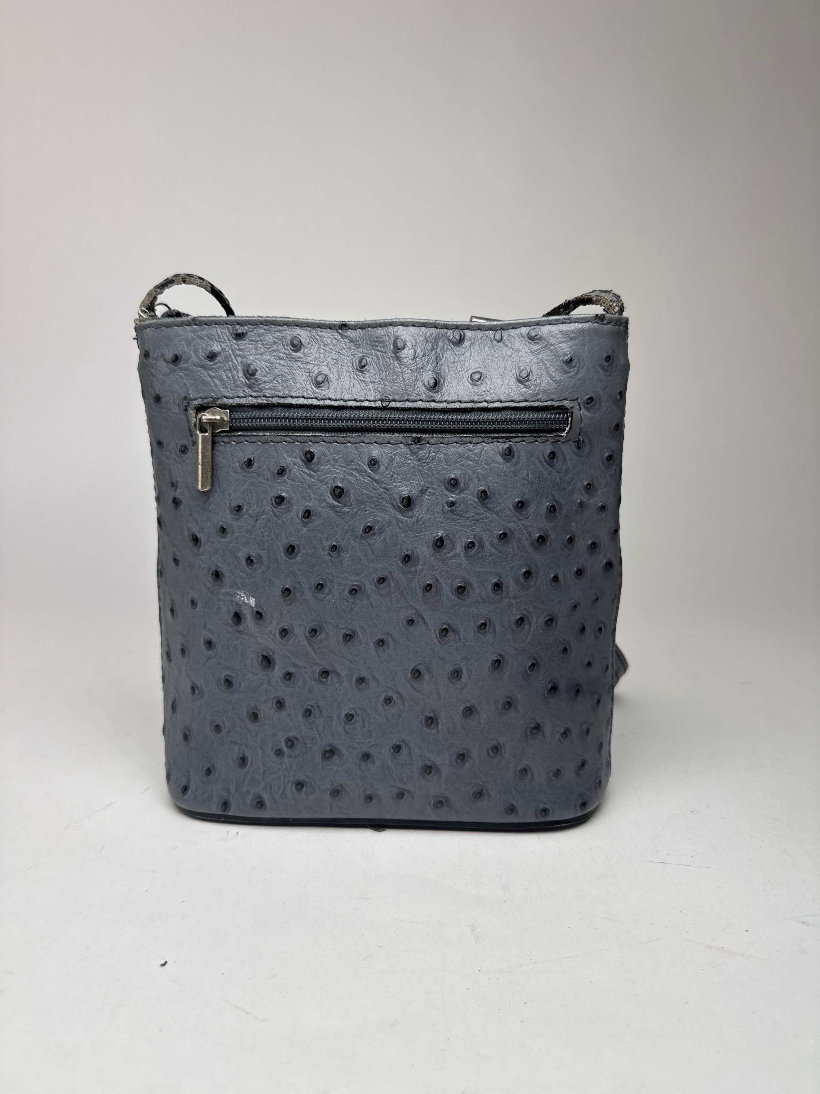 Genuine Leather Vintage Ostrich Leather shoulder Bag Grey Size ONE SIZE - 2 Thumbnail