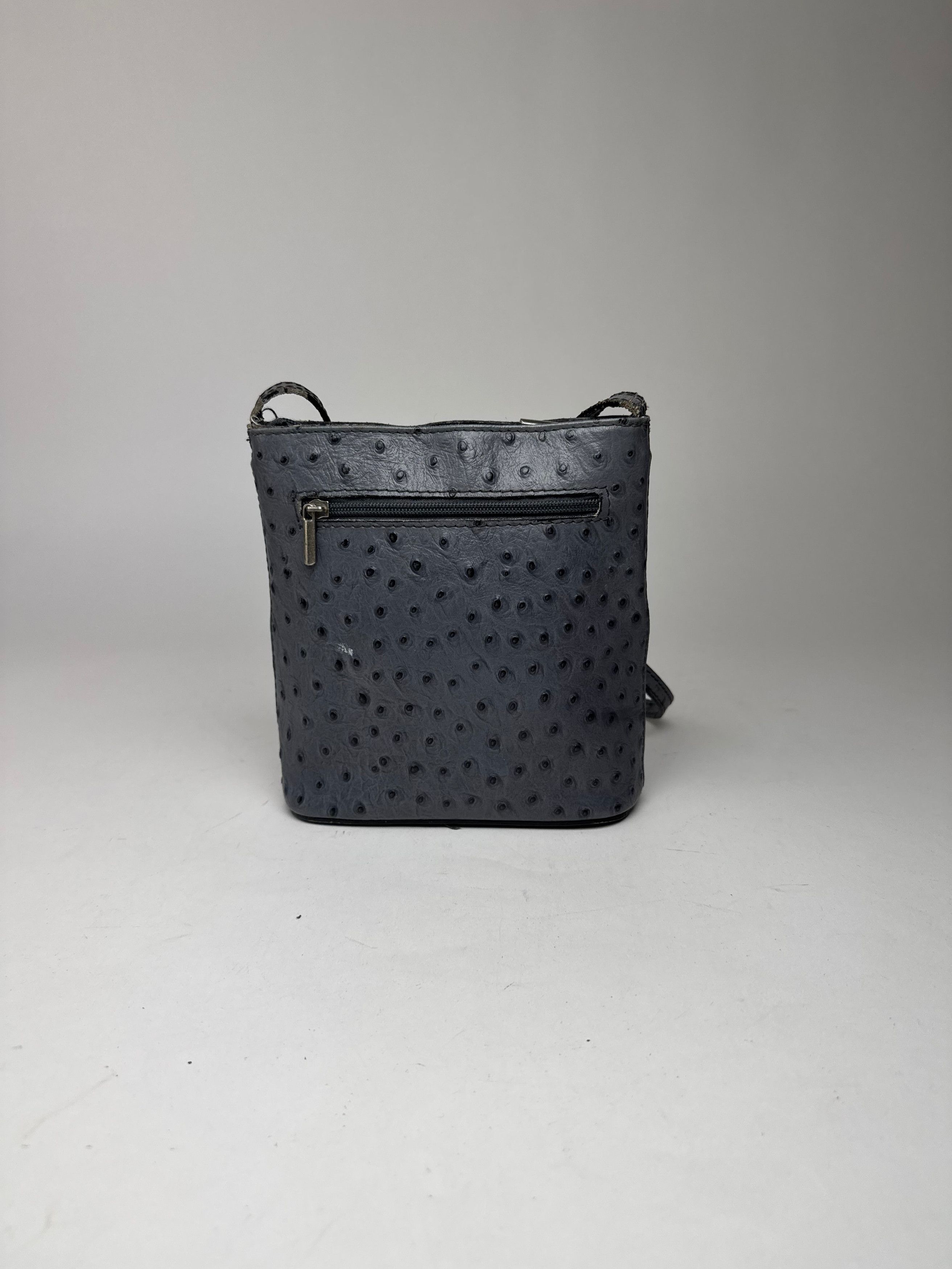 Genuine Leather Vintage Ostrich Leather shoulder Bag Grey Size ONE SIZE - 12 Thumbnail