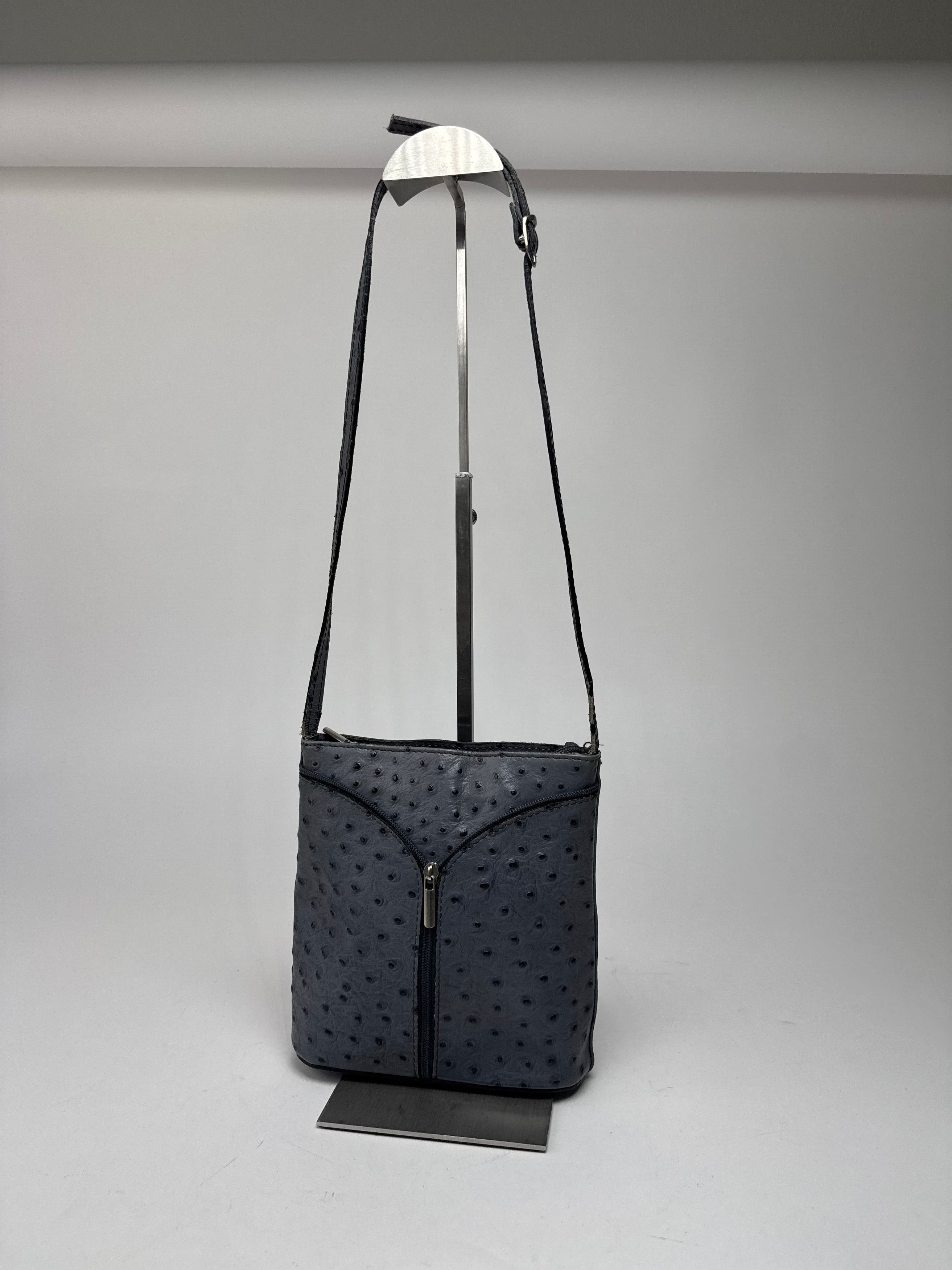 Genuine Leather Vintage Ostrich Leather shoulder Bag Grey Size ONE SIZE - 13 Thumbnail
