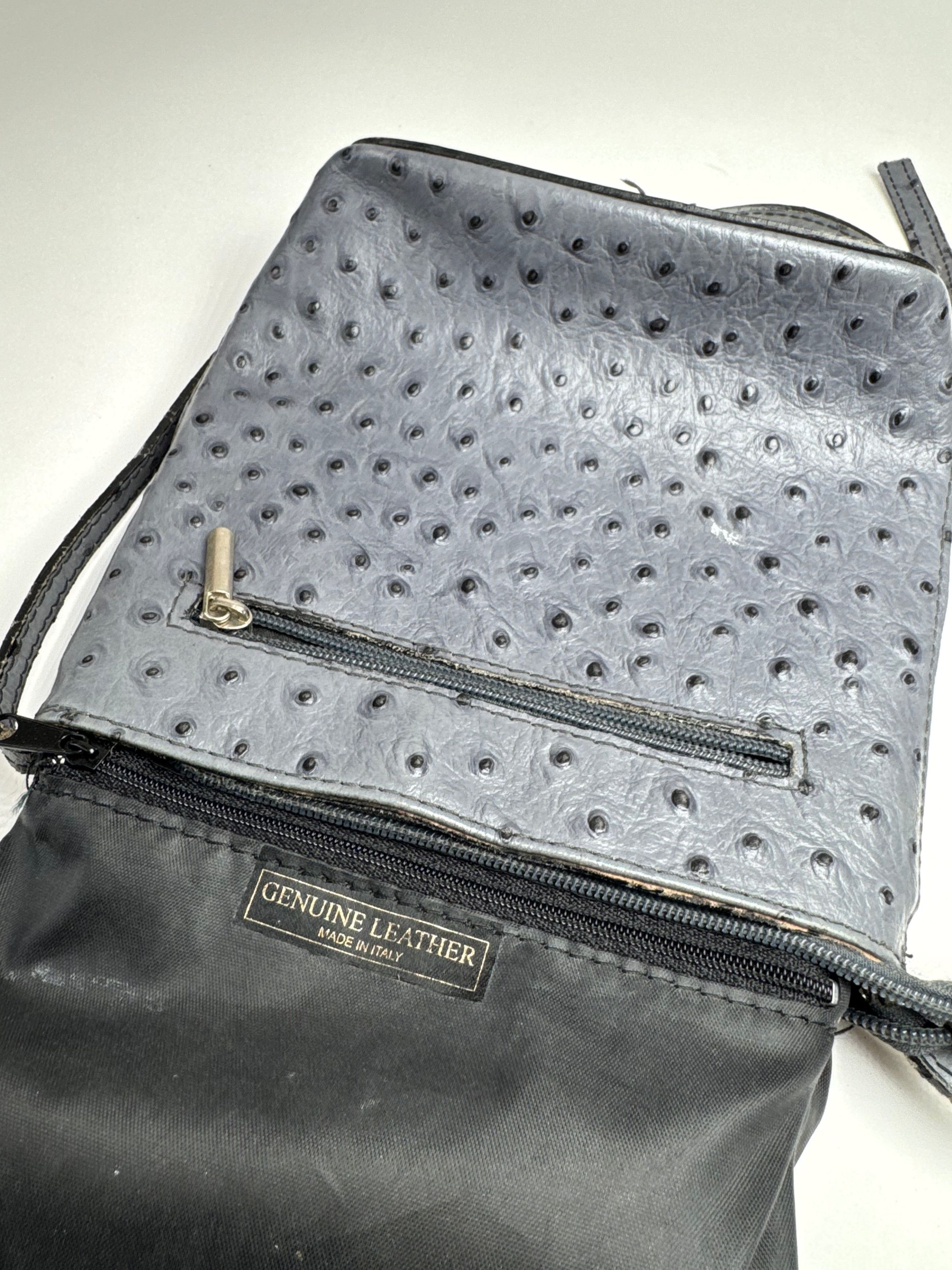 Genuine Leather Vintage Ostrich Leather shoulder Bag Grey Size ONE SIZE - 4 Thumbnail