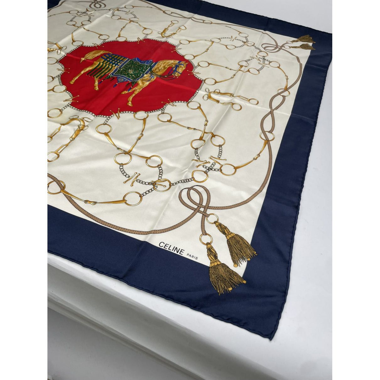 Celine White Silk Scarf Size ONE SIZE - 2 Thumbnail