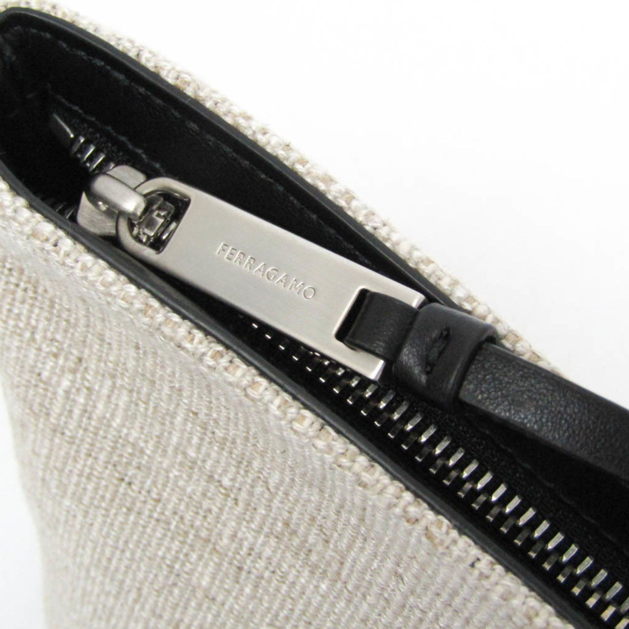 Salvatore Ferragamo Salvatore Ferragamo Logo EE-24 1638 Men,Women Leather,Cotton Pouch Beige,Black Size ONE SIZE - 9 Thumbnail